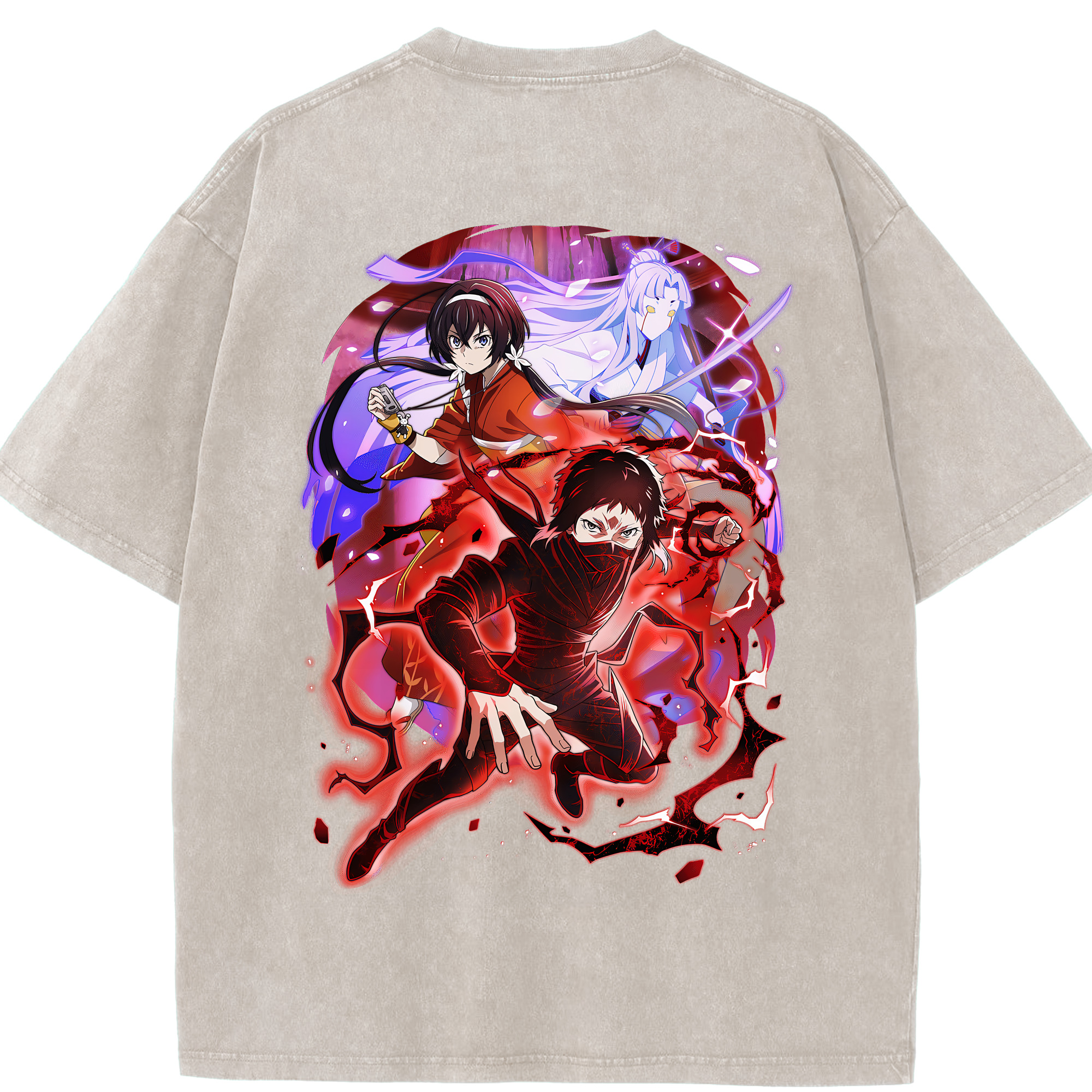 （画像用） 文豪ストレイドッグス Bungo Stray Dogs 綿100% ヴィンテージ風 半袖Tシャツ（背面プリント）