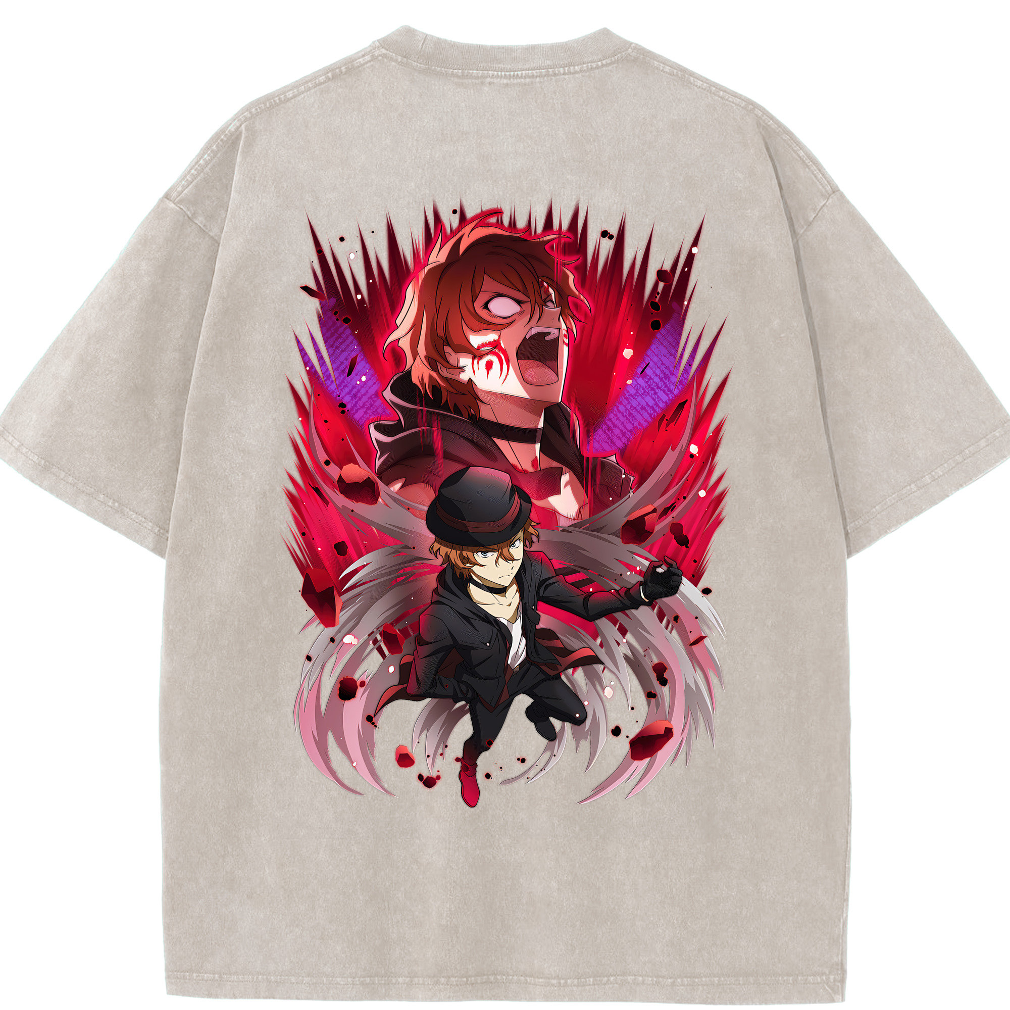 （画像用） 文豪ストレイドッグス Bungo Stray Dogs 綿100% ヴィンテージ風 半袖Tシャツ（背面プリント）