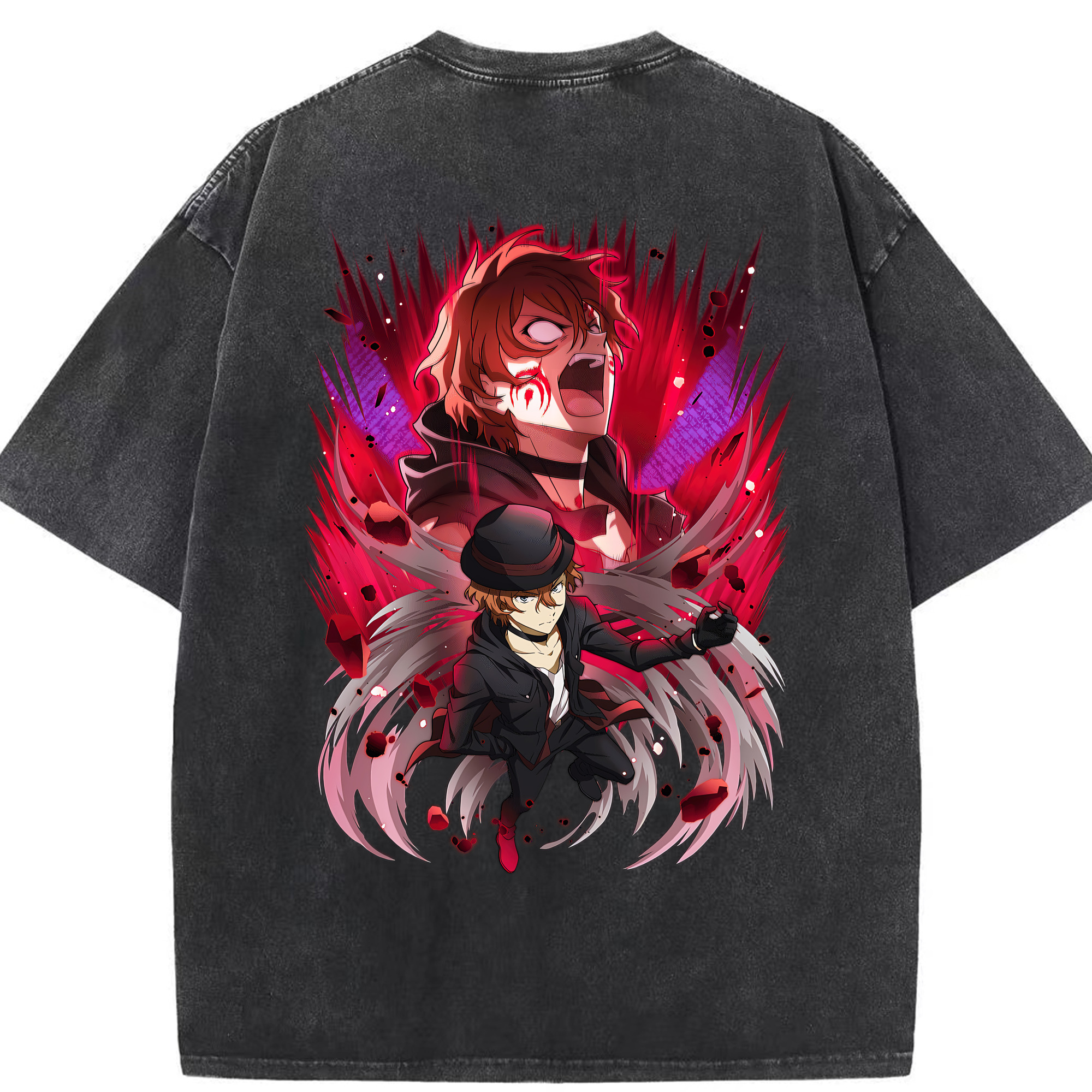 （画像用） 文豪ストレイドッグス Bungo Stray Dogs 綿100% ヴィンテージ風 半袖Tシャツ（背面プリント）