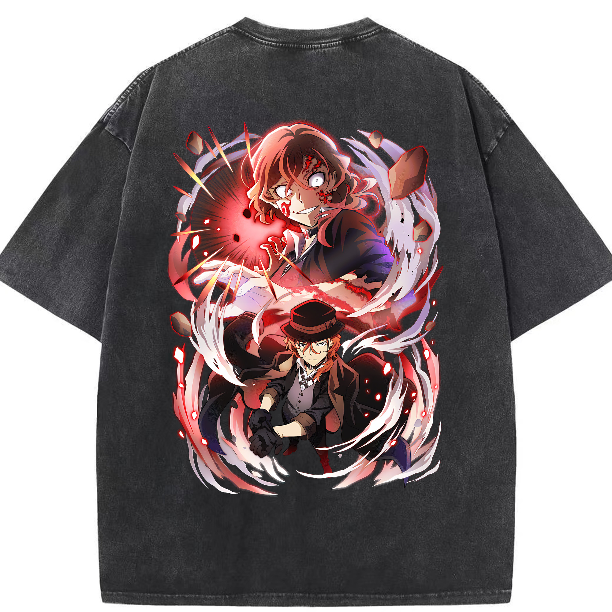 （画像用） 文豪ストレイドッグス Bungo Stray Dogs 綿100% ヴィンテージ風 半袖Tシャツ（背面プリント）