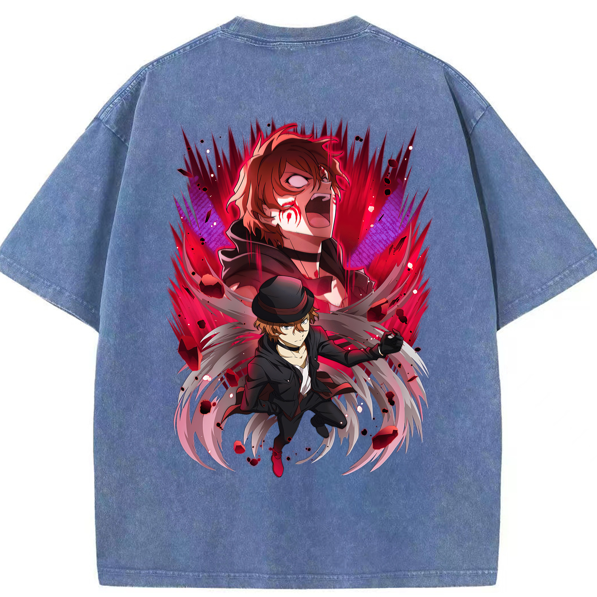 （画像用） 文豪ストレイドッグス Bungo Stray Dogs 綿100% ヴィンテージ風 半袖Tシャツ（背面プリント）