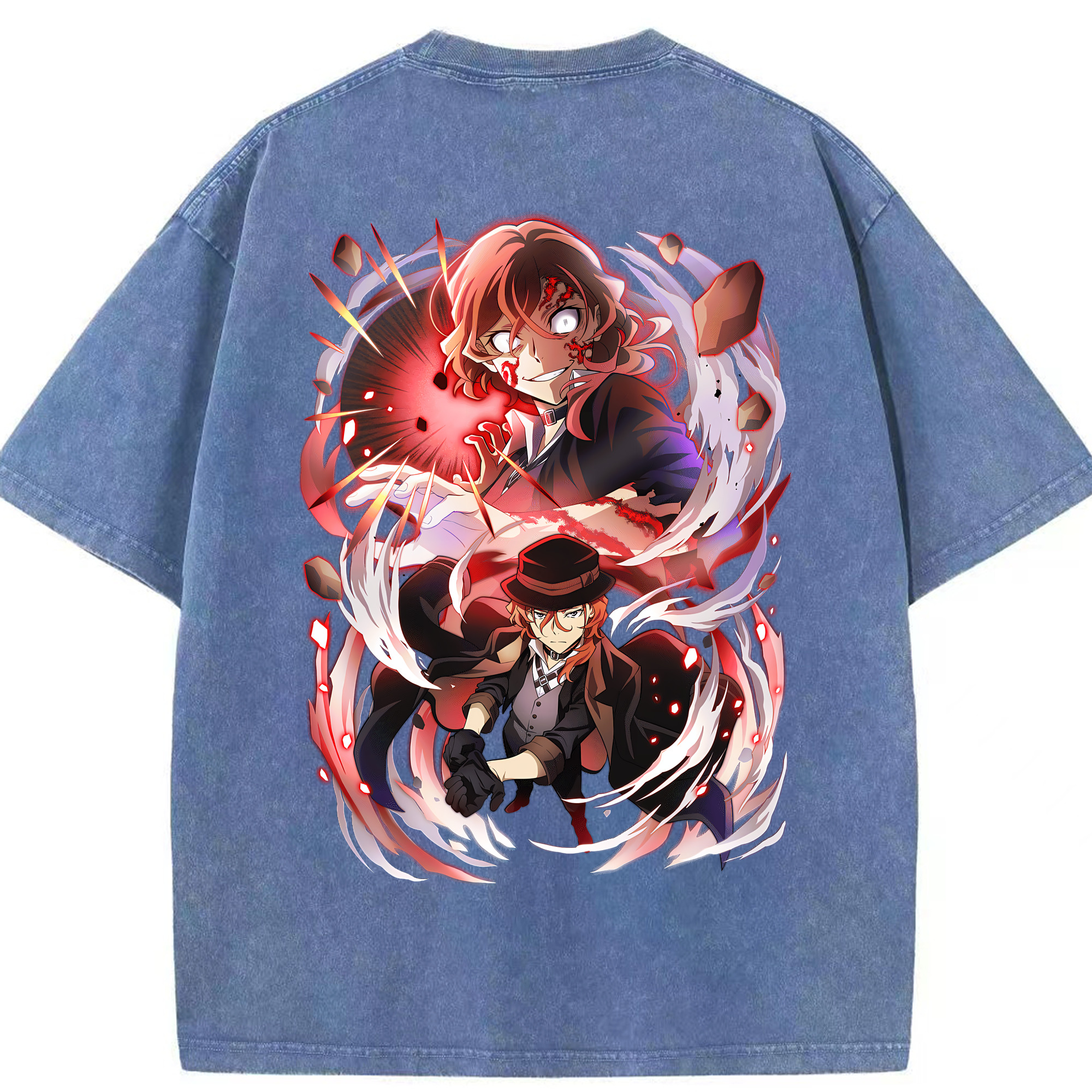 （画像用） 文豪ストレイドッグス Bungo Stray Dogs 綿100% ヴィンテージ風 半袖Tシャツ（背面プリント）
