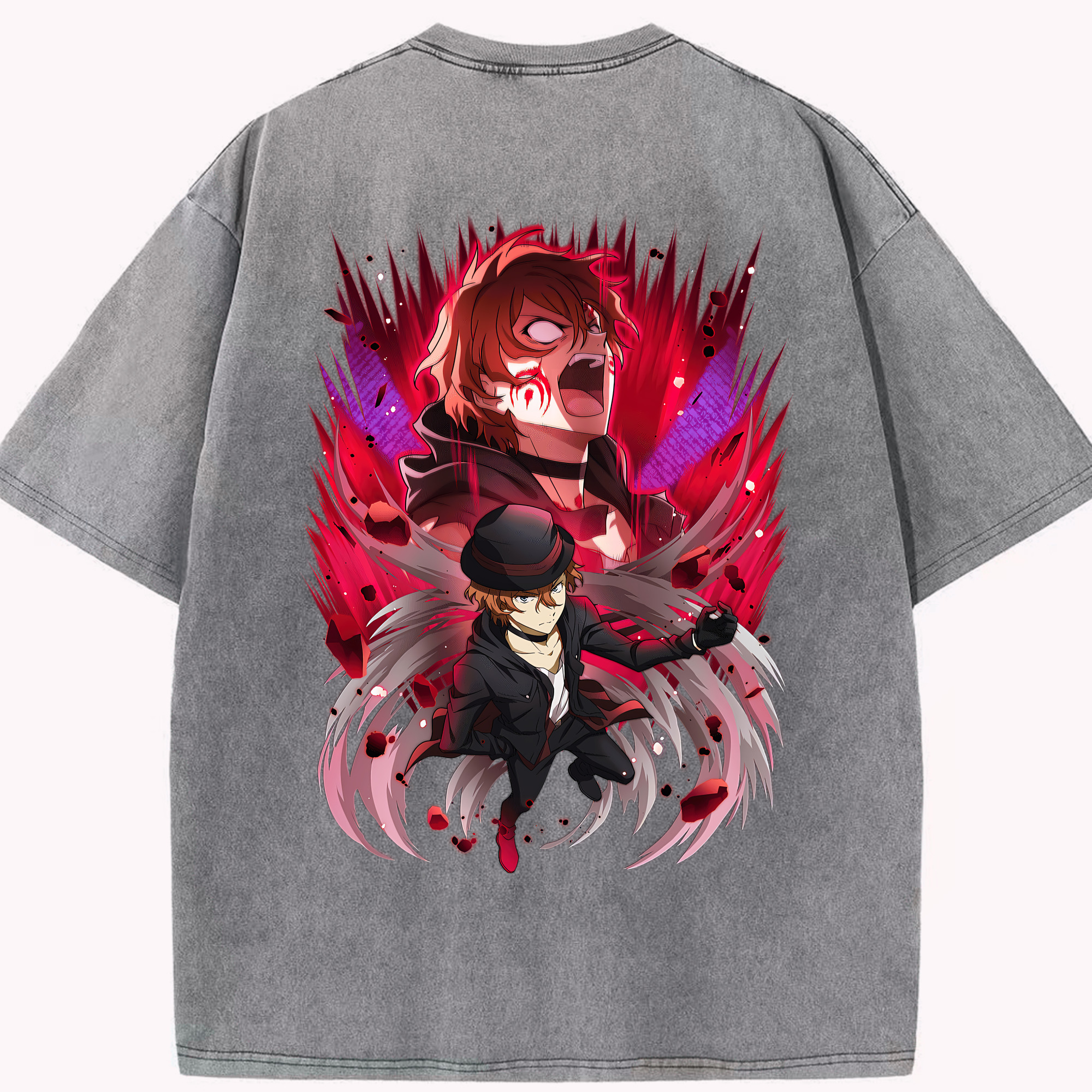 （画像用） 文豪ストレイドッグス Bungo Stray Dogs 綿100% ヴィンテージ風 半袖Tシャツ（背面プリント）