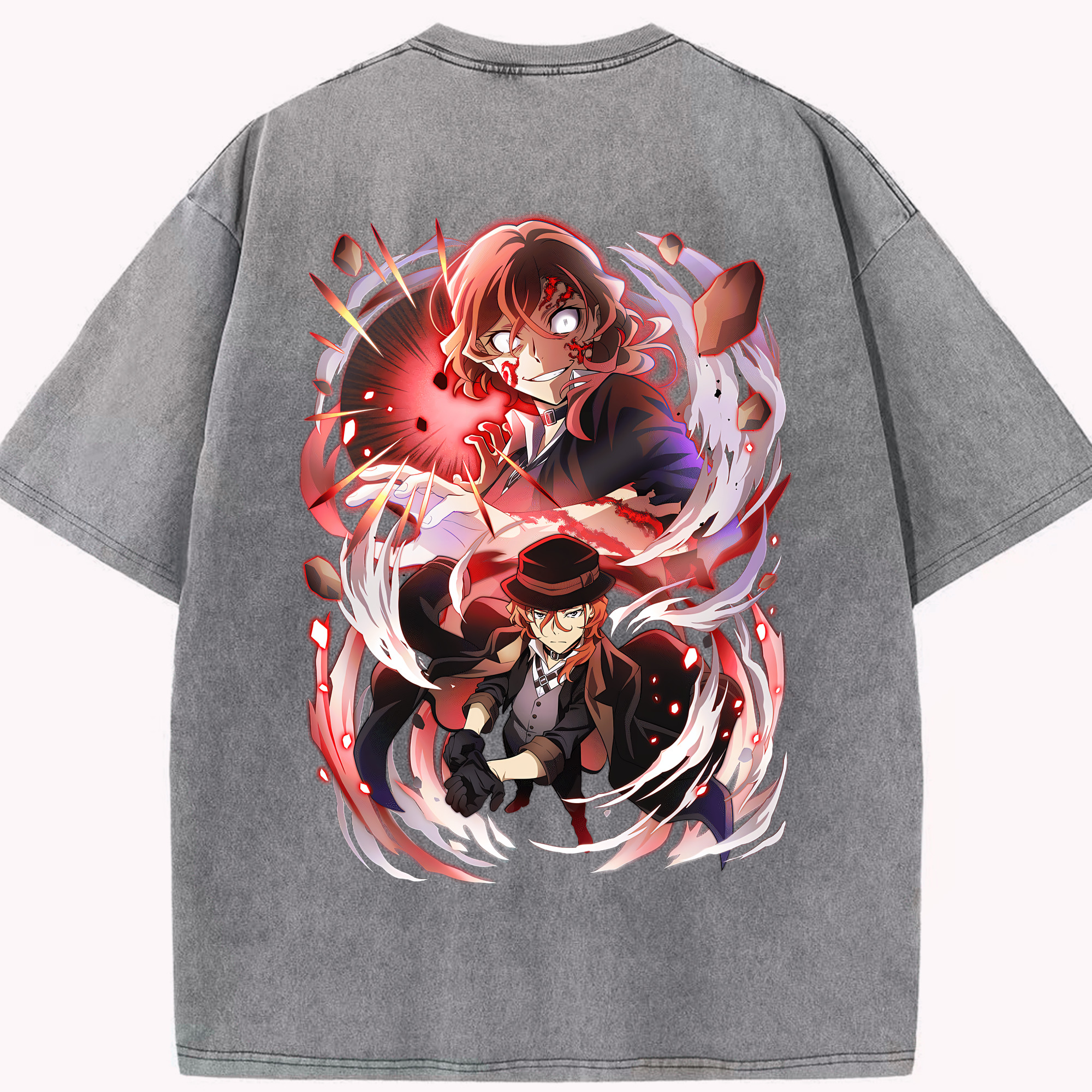 （画像用） 文豪ストレイドッグス Bungo Stray Dogs 綿100% ヴィンテージ風 半袖Tシャツ（背面プリント）