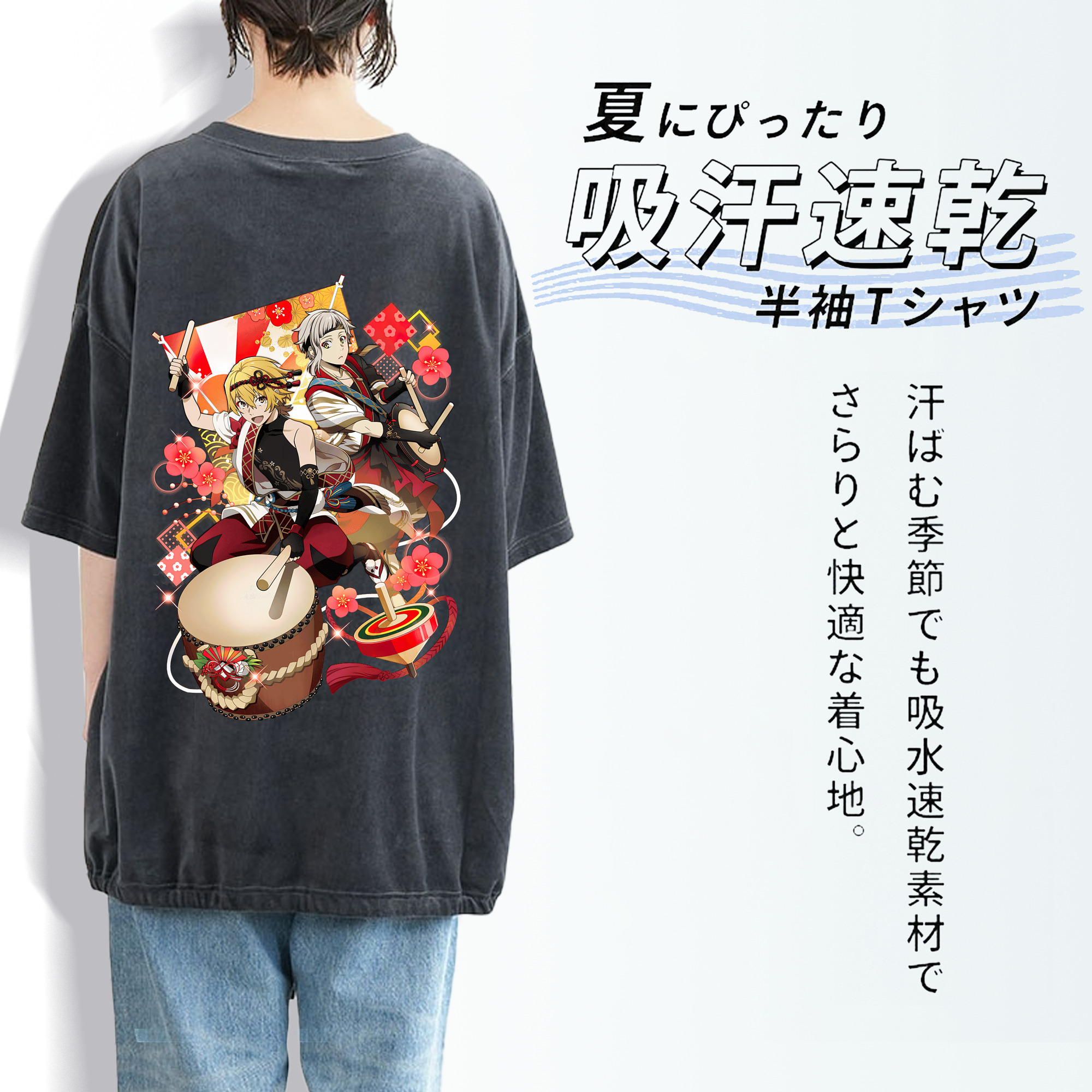 文豪ストレイドッグス Bungo Stray Dogs 綿100% ヴィンテージ風 半袖Tシャツ（背面プリント）
