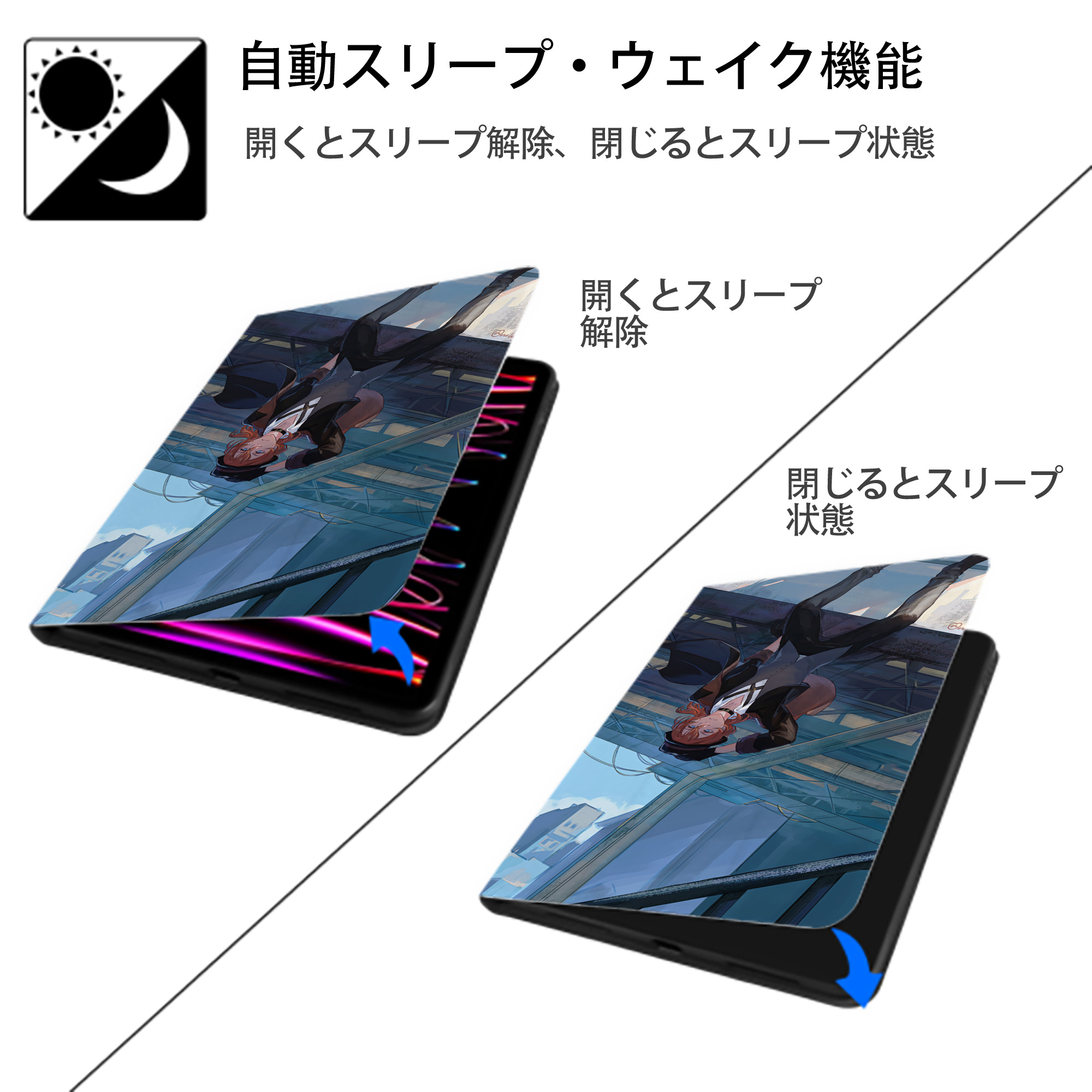 文豪ストレイドッグス Bungo Stray Dogs IPad ケース ブック型 PUレザー TPU 耐衝撃 軽量 薄型 ペン収納なし 全面保護 IPad 各モデル対応