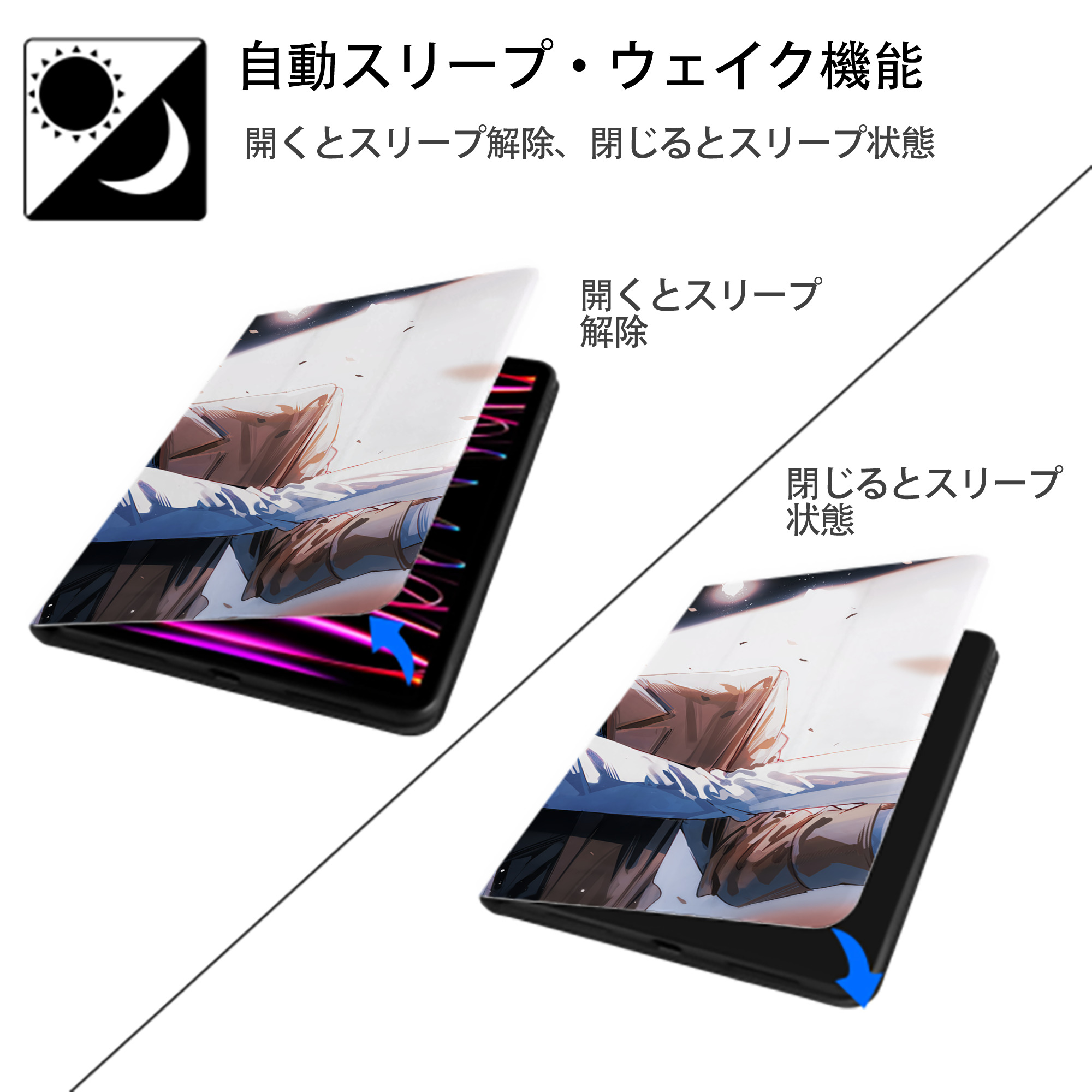 文豪ストレイドッグス Bungo Stray Dogs IPad ケース ブック型 PUレザー TPU 耐衝撃 軽量 薄型 ペン収納なし 全面保護 IPad 各モデル対応