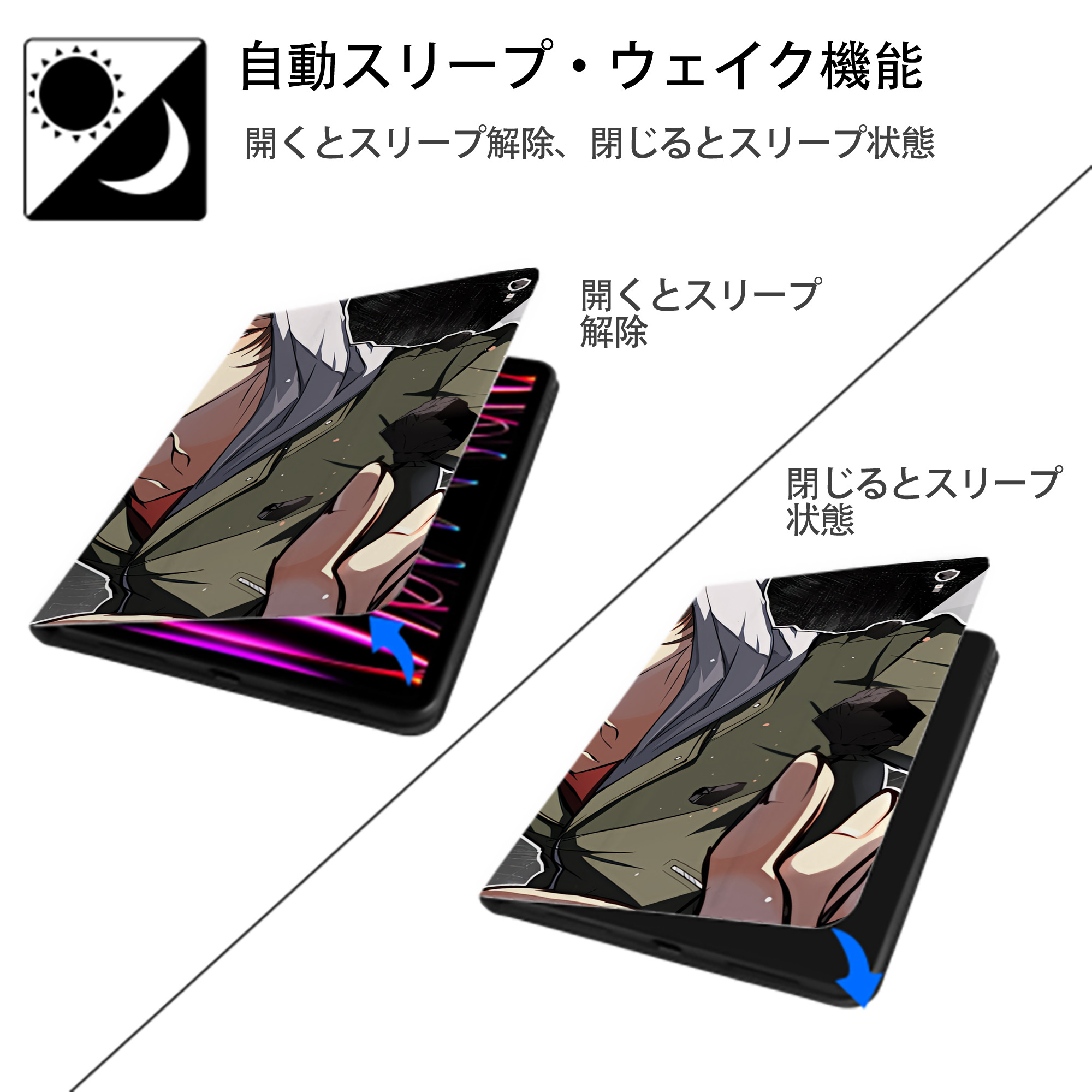 文豪ストレイドッグス Bungo Stray Dogs IPad ケース ブック型 PUレザー TPU 耐衝撃 軽量 薄型 ペン収納なし 全面保護 IPad 各モデル対応