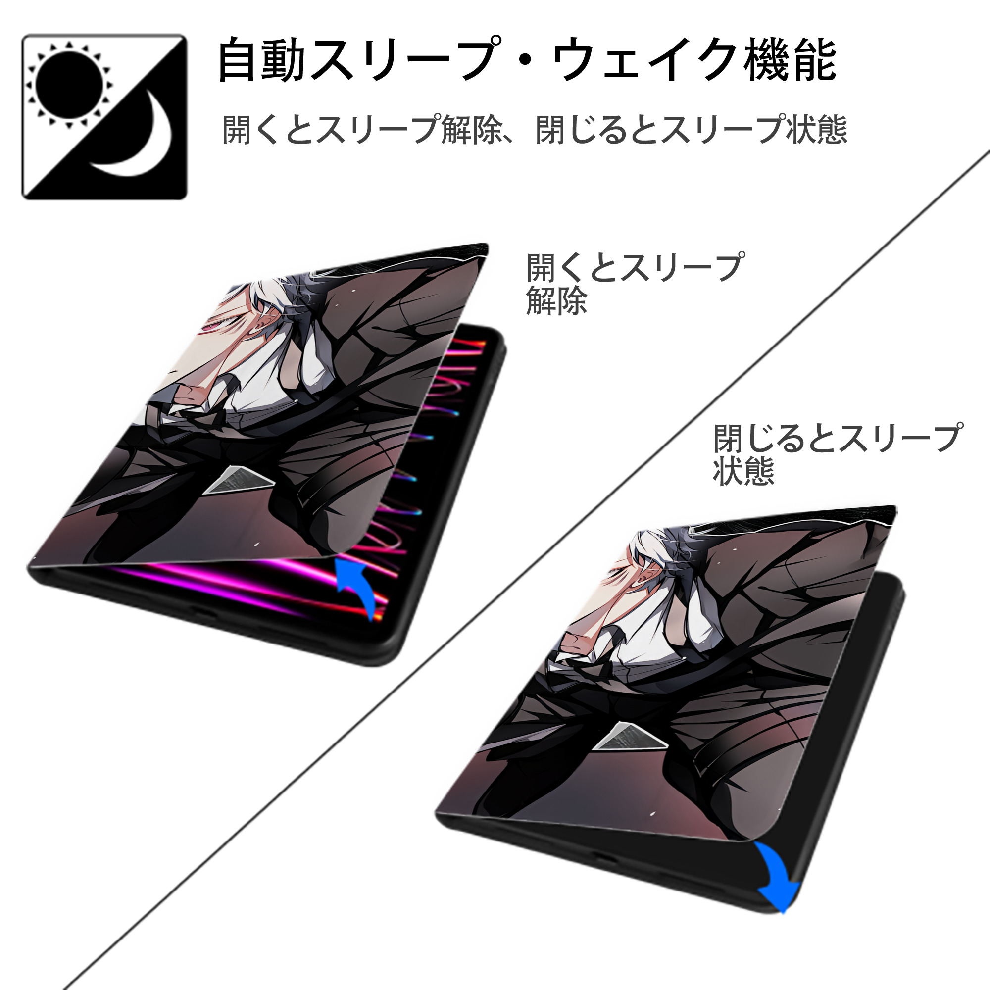 文豪ストレイドッグス Bungo Stray Dogs IPad ケース ブック型 PUレザー TPU 耐衝撃 軽量 薄型 ペン収納なし 全面保護 IPad 各モデル対応