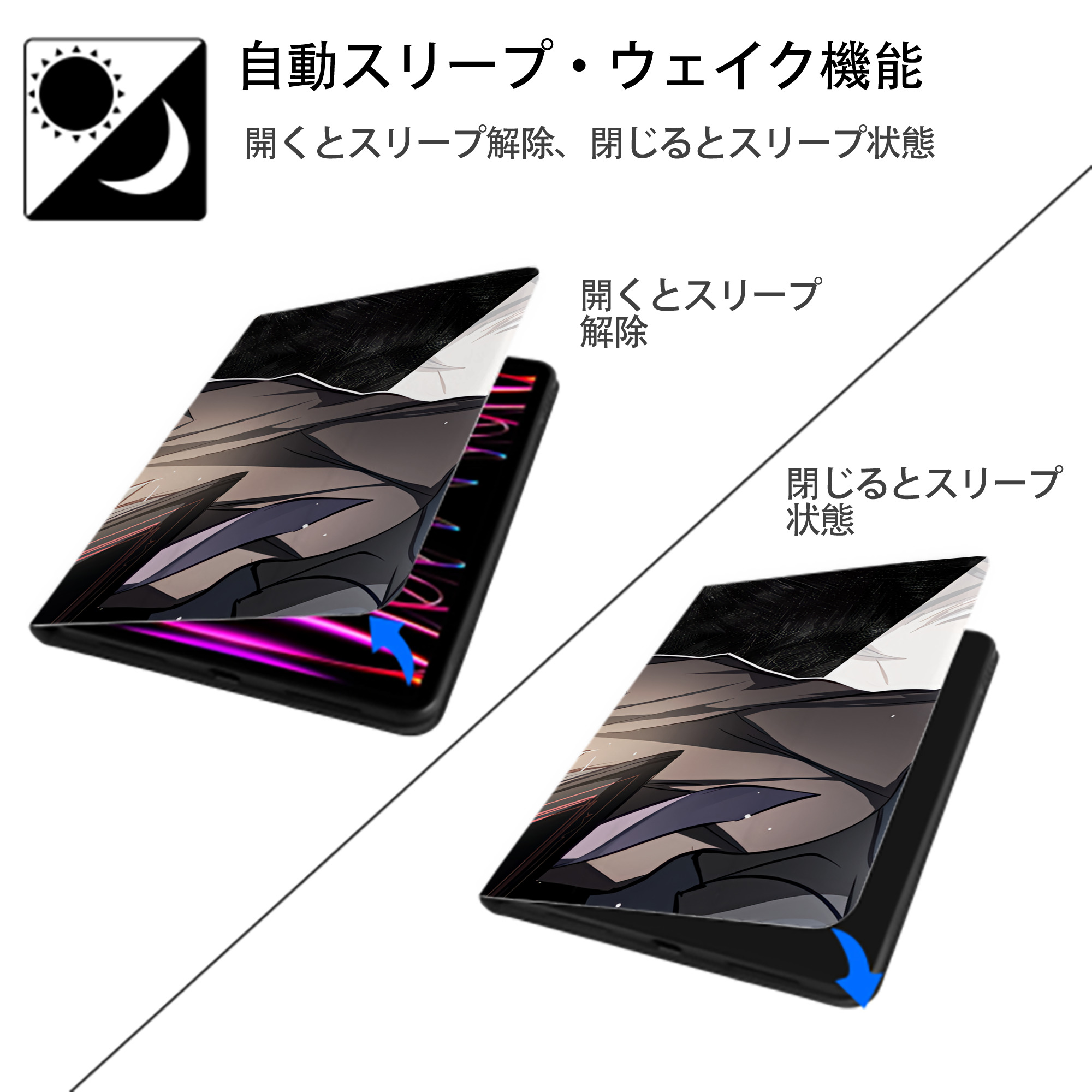 文豪ストレイドッグス Bungo Stray Dogs IPad ケース ブック型 PUレザー TPU 耐衝撃 軽量 薄型 ペン収納なし 全面保護 IPad 各モデル対応