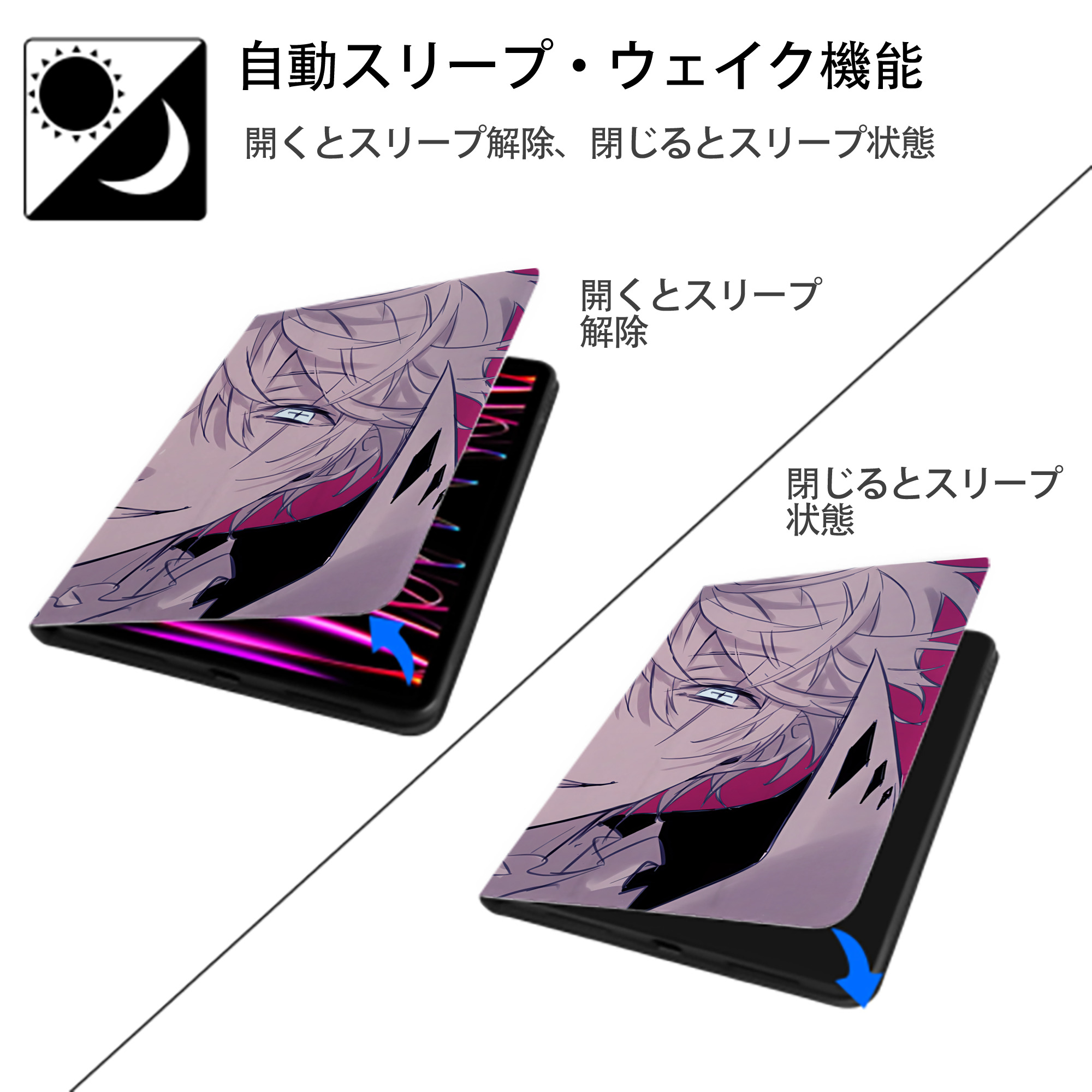 文豪ストレイドッグス Bungo Stray Dogs IPad ケース ブック型 PUレザー TPU 耐衝撃 軽量 薄型 ペン収納なし 全面保護 IPad 各モデル対応