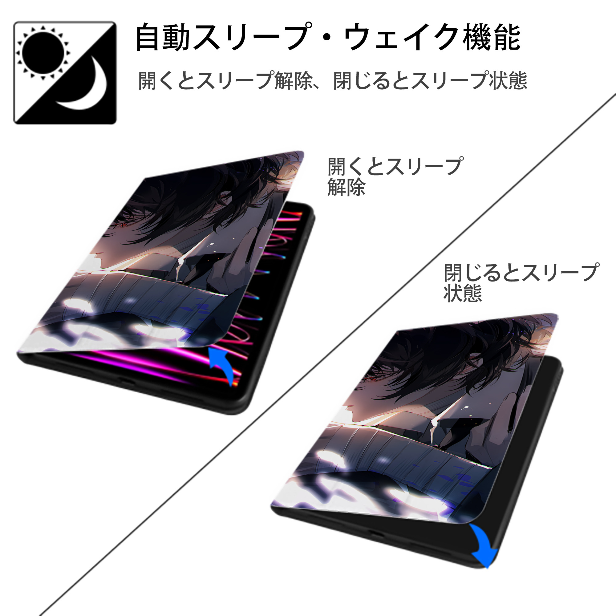文豪ストレイドッグス Bungo Stray Dogs IPad ケース ブック型 PUレザー TPU 耐衝撃 軽量 薄型 ペン収納なし 全面保護 IPad 各モデル対応