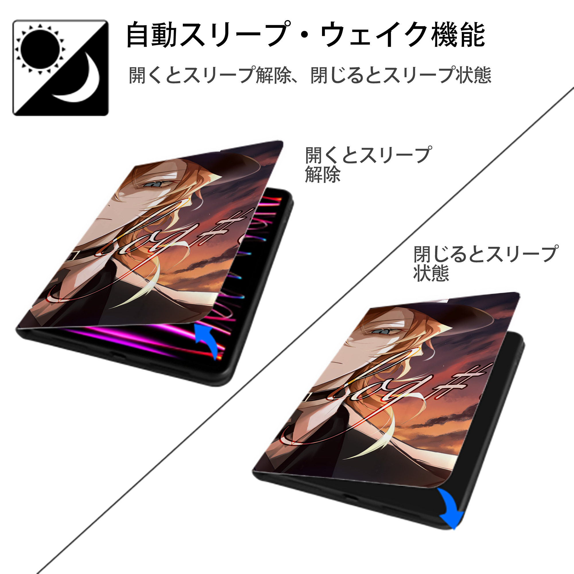 文豪ストレイドッグス Bungo Stray Dogs IPad ケース ブック型 PUレザー TPU 耐衝撃 軽量 薄型 ペン収納なし 全面保護 IPad 各モデル対応