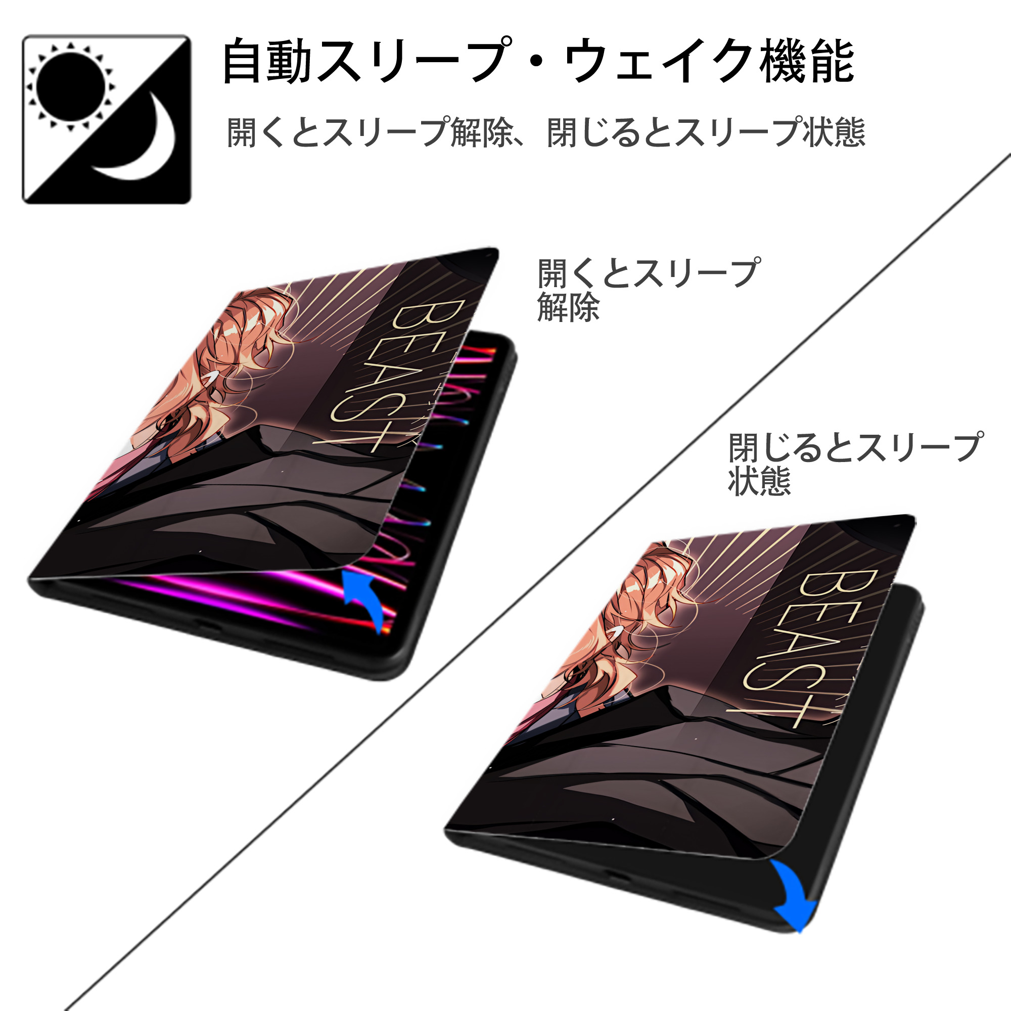 文豪ストレイドッグス Bungo Stray Dogs IPad ケース ブック型 PUレザー TPU 耐衝撃 軽量 薄型 ペン収納なし 全面保護 IPad 各モデル対応