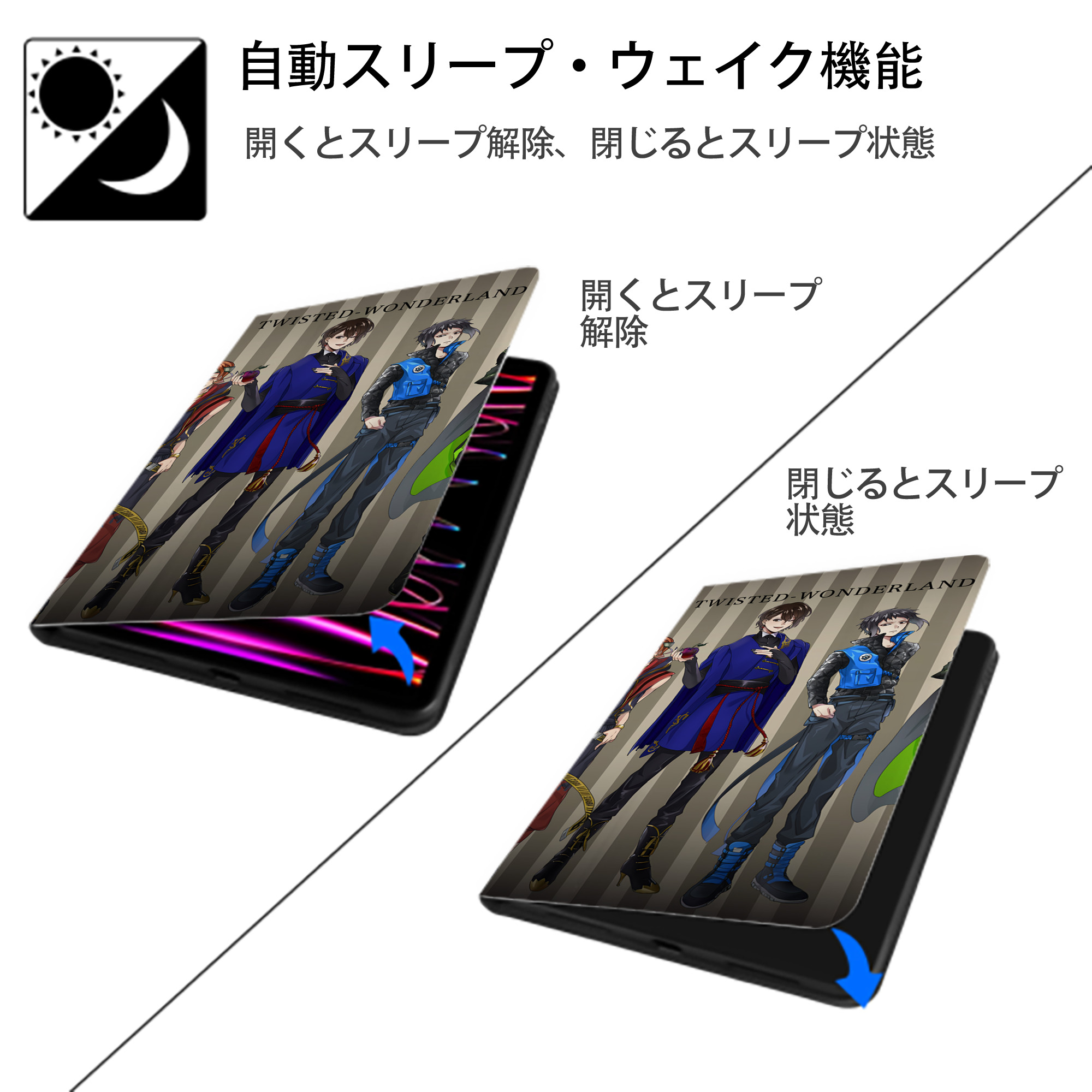 文豪ストレイドッグス Bungo Stray Dogs IPad ケース ブック型 PUレザー TPU 耐衝撃 軽量 薄型 ペン収納なし 全面保護 IPad 各モデル対応