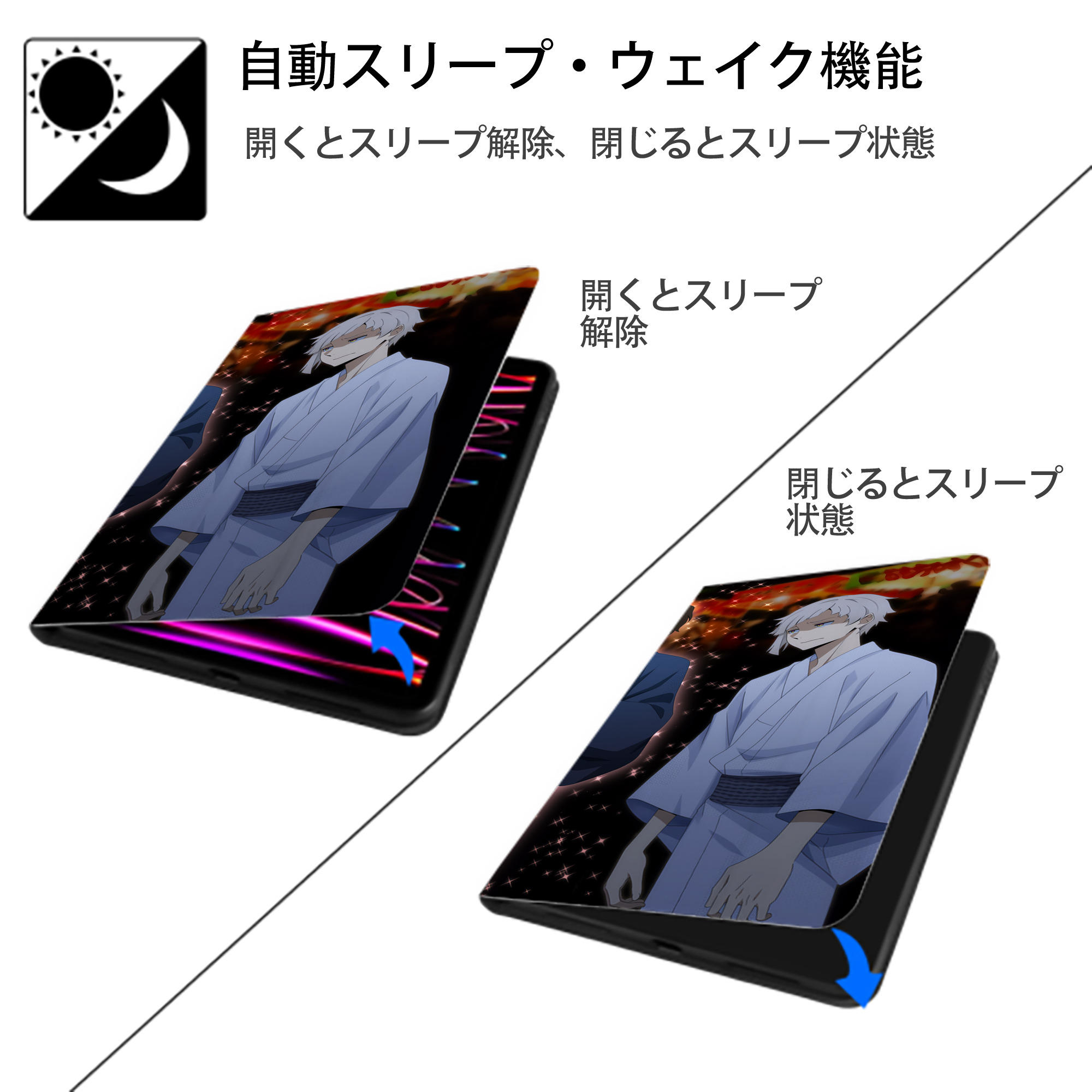 文豪ストレイドッグス Bungo Stray Dogs IPad ケース ブック型 PUレザー TPU 耐衝撃 軽量 薄型 ペン収納なし 全面保護 IPad 各モデル対応