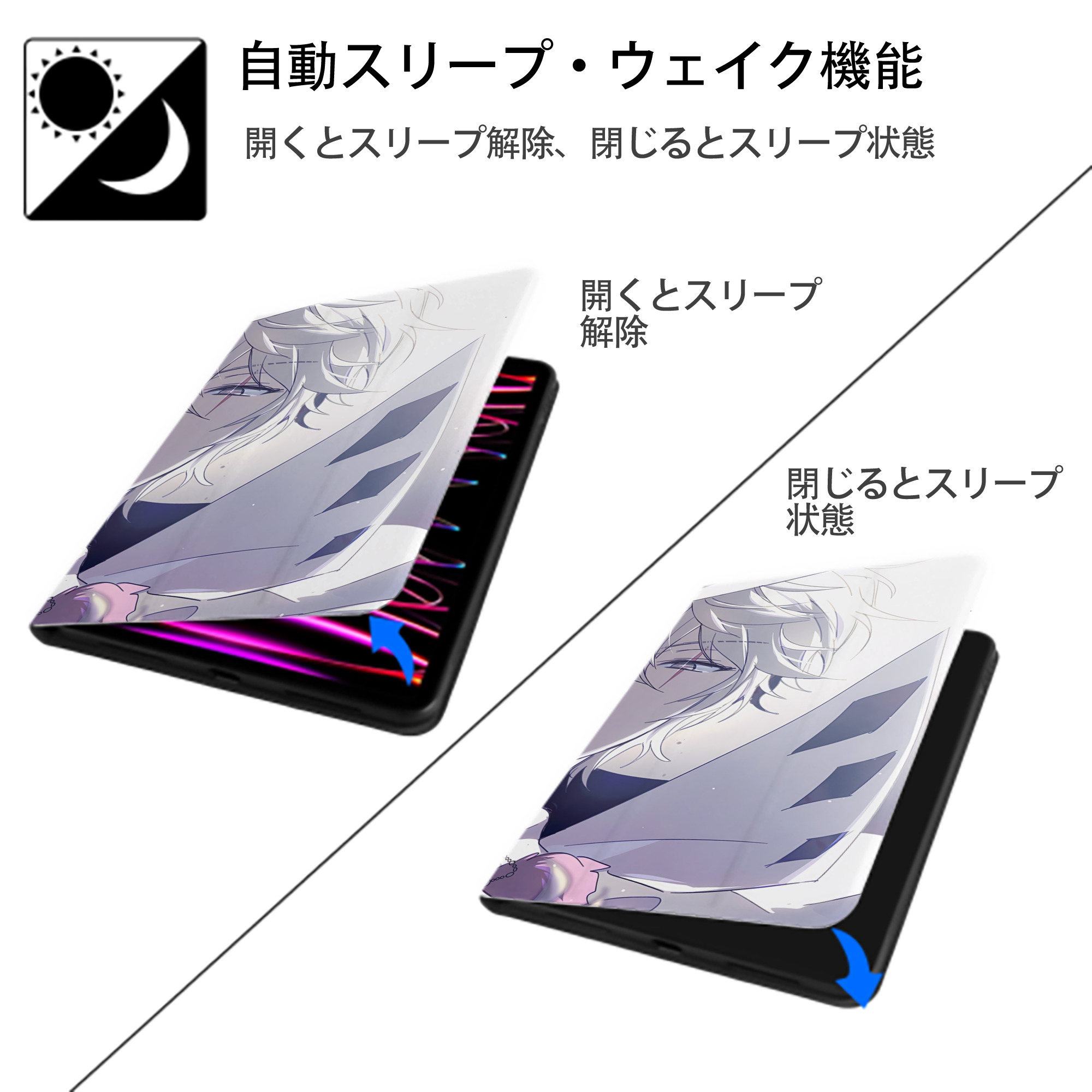文豪ストレイドッグス Bungo Stray Dogs IPad ケース ブック型 PUレザー TPU 耐衝撃 軽量 薄型 ペン収納なし 全面保護 IPad 各モデル対応