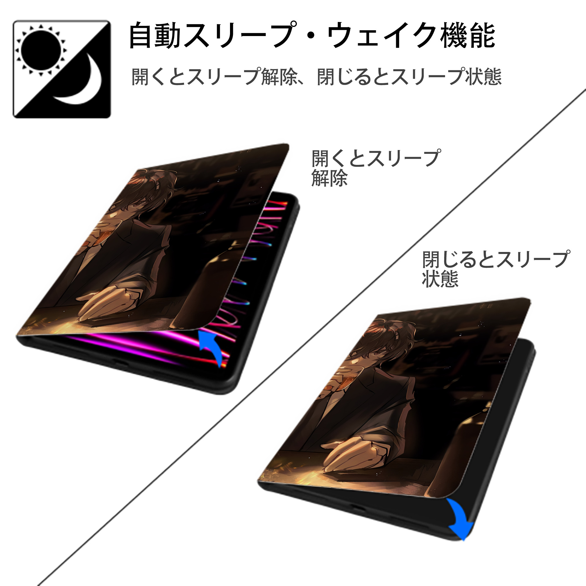 文豪ストレイドッグス Bungo Stray Dogs IPad ケース ブック型 PUレザー TPU 耐衝撃 軽量 薄型 ペン収納なし 全面保護 IPad 各モデル対応