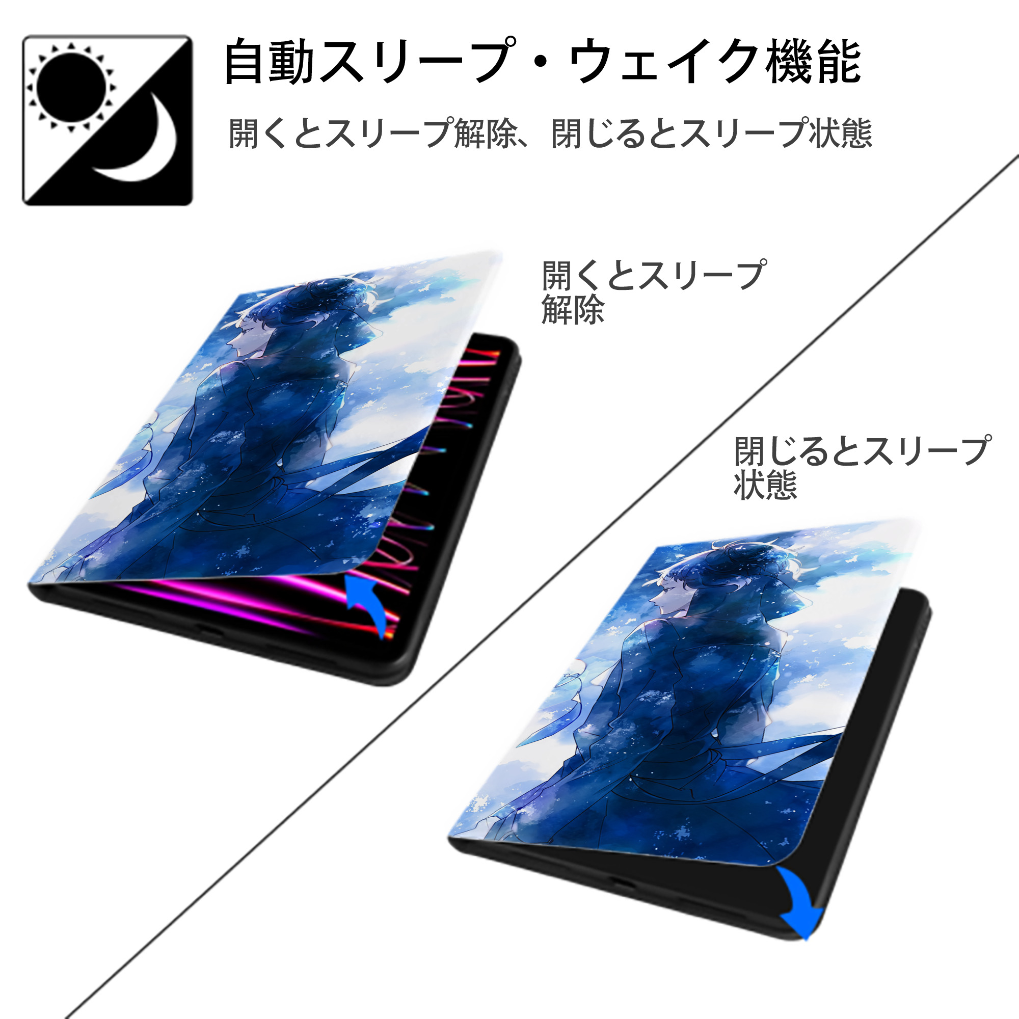文豪ストレイドッグス Bungo Stray Dogs IPad ケース ブック型 PUレザー TPU 耐衝撃 軽量 薄型 ペン収納なし 全面保護 IPad 各モデル対応