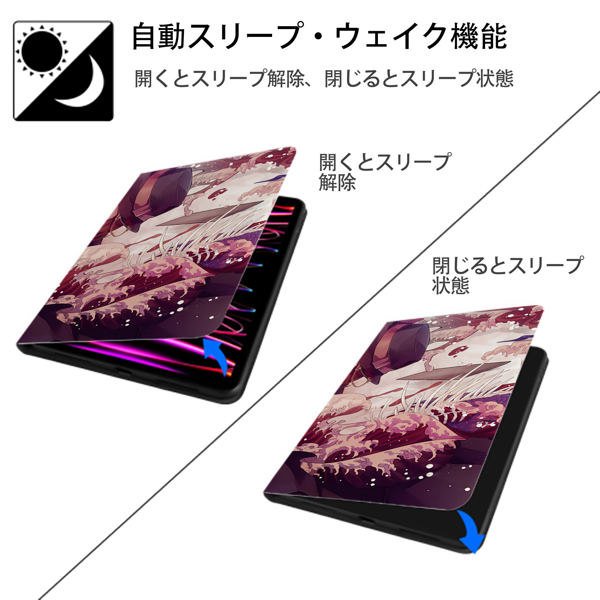 文豪ストレイドッグス Bungo Stray Dogs IPad ケース ブック型 PUレザー TPU 耐衝撃 軽量 薄型 ペン収納なし 全面保護 IPad 各モデル対応