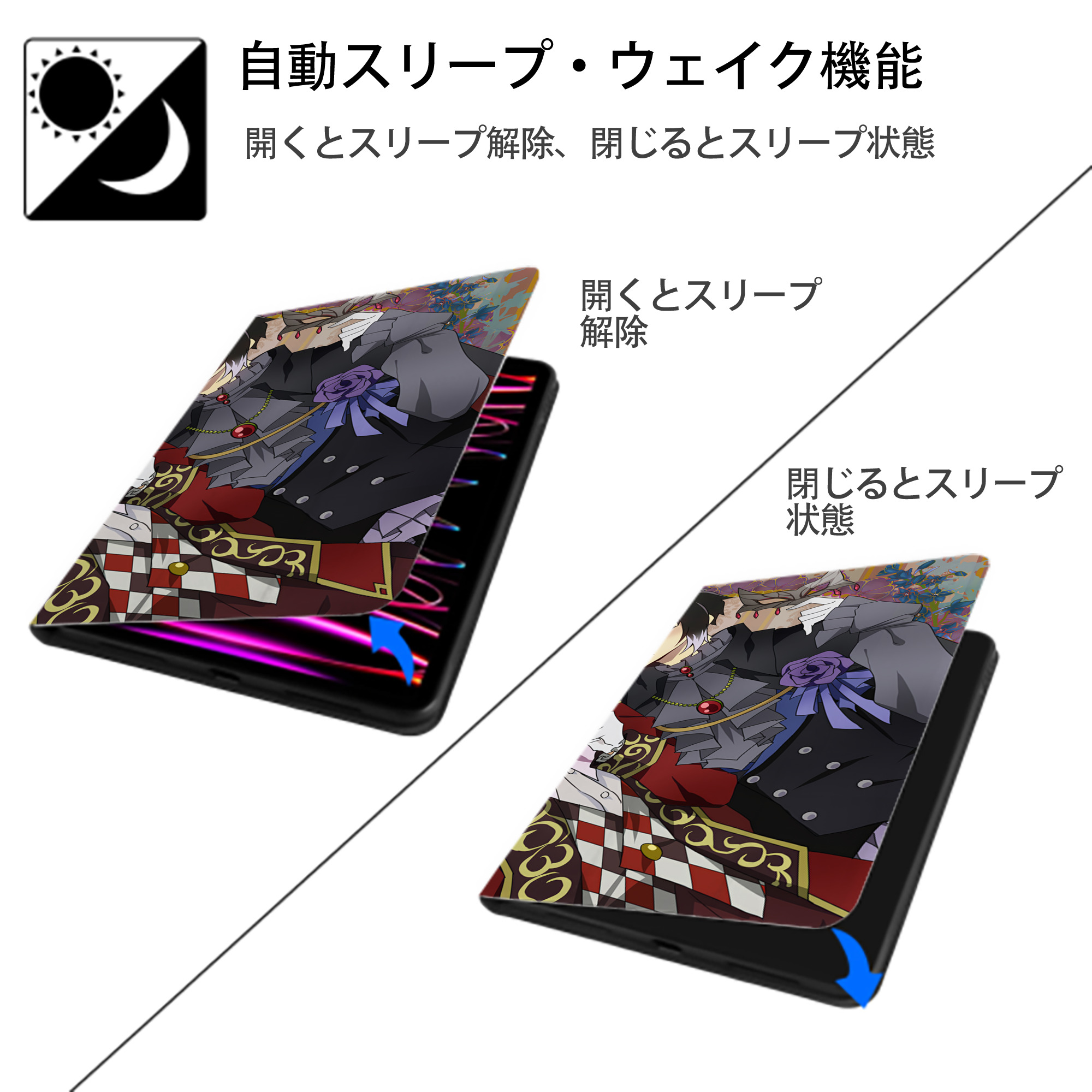 文豪ストレイドッグス Bungo Stray Dogs IPad ケース ブック型 PUレザー TPU 耐衝撃 軽量 薄型 ペン収納なし 全面保護 IPad 各モデル対応