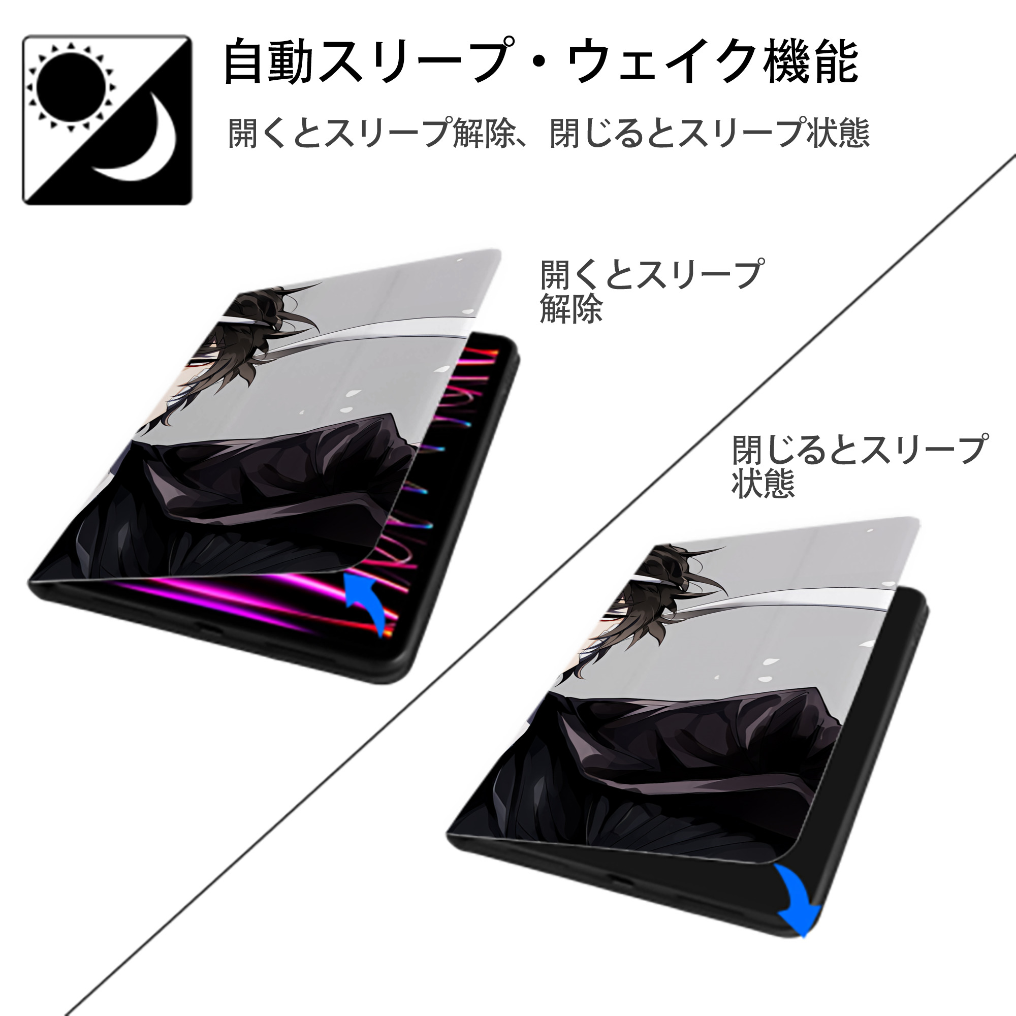 文豪ストレイドッグス Bungo Stray Dogs IPad ケース ブック型 PUレザー TPU 耐衝撃 軽量 薄型 ペン収納なし 全面保護 IPad 各モデル対応