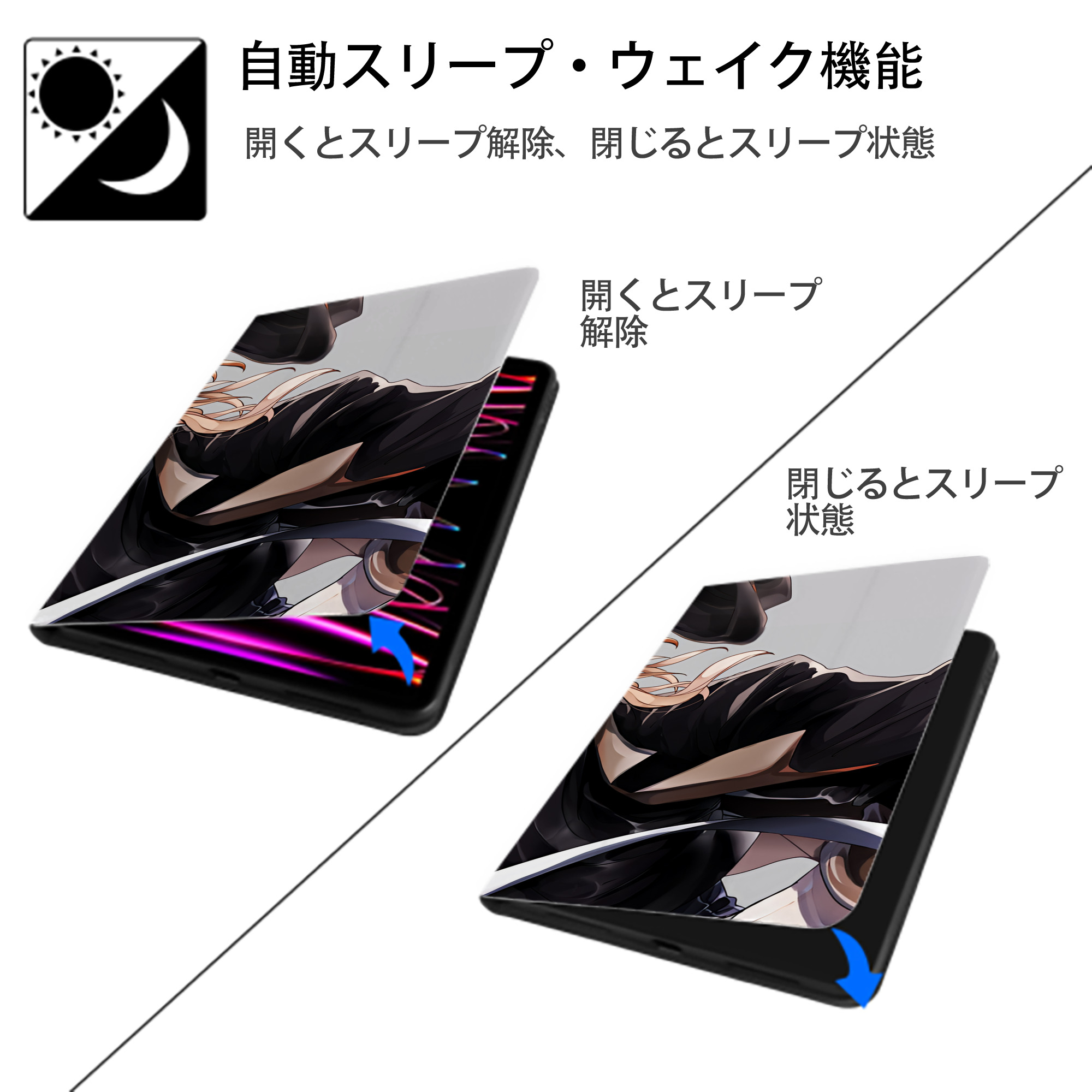 文豪ストレイドッグス Bungo Stray Dogs IPad ケース ブック型 PUレザー TPU 耐衝撃 軽量 薄型 ペン収納なし 全面保護 IPad 各モデル対応