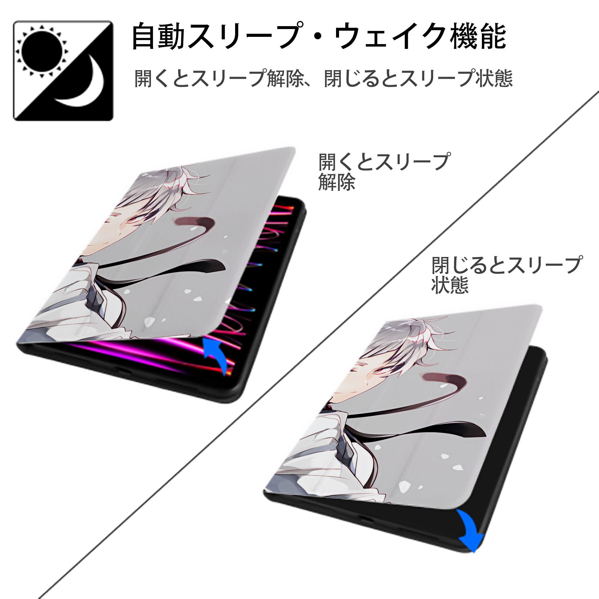 文豪ストレイドッグス Bungo Stray Dogs IPad ケース ブック型 PUレザー TPU 耐衝撃 軽量 薄型 ペン収納なし 全面保護 IPad 各モデル対応
