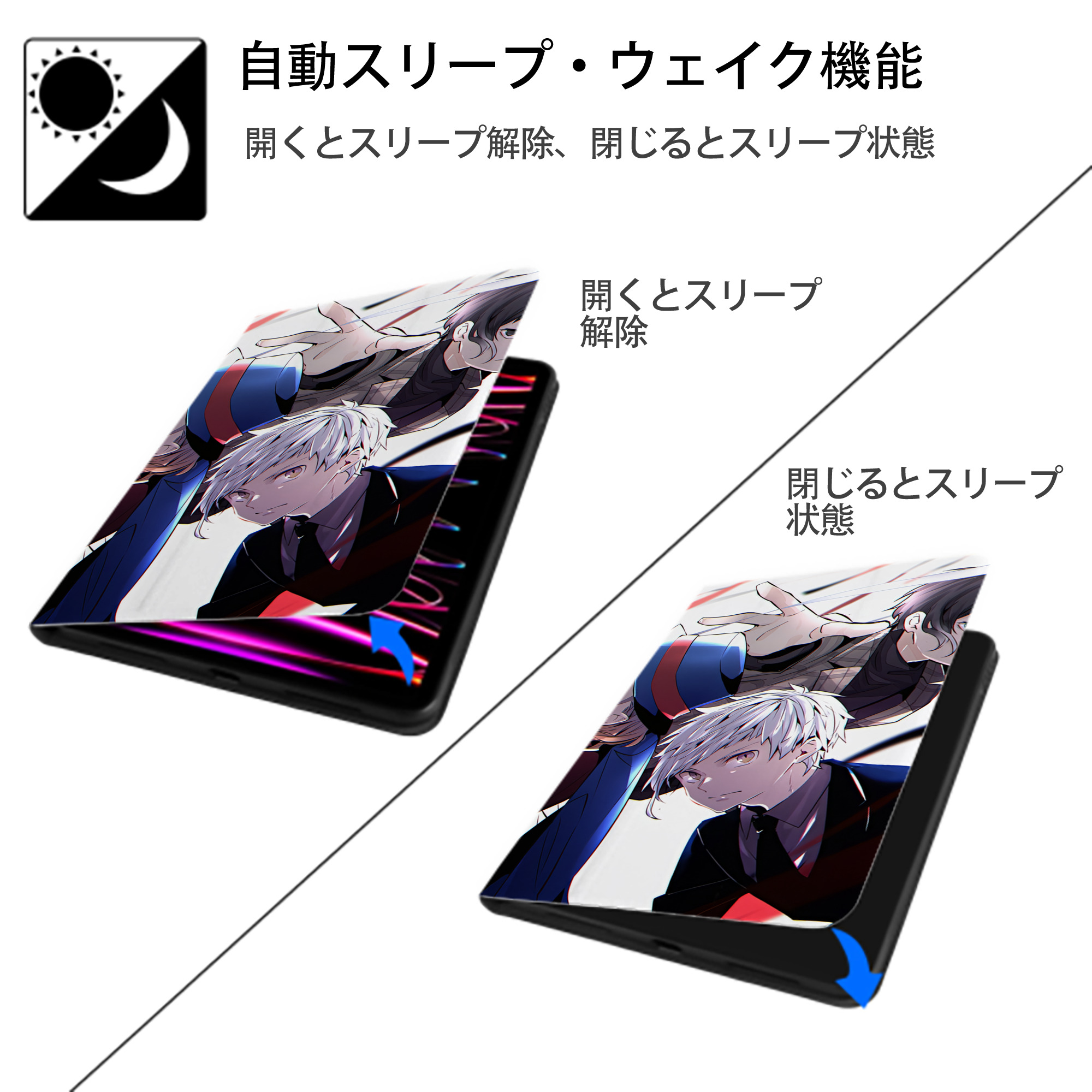 文豪ストレイドッグス Bungo Stray Dogs IPad ケース ブック型 PUレザー TPU 耐衝撃 軽量 薄型 ペン収納なし 全面保護 IPad 各モデル対応