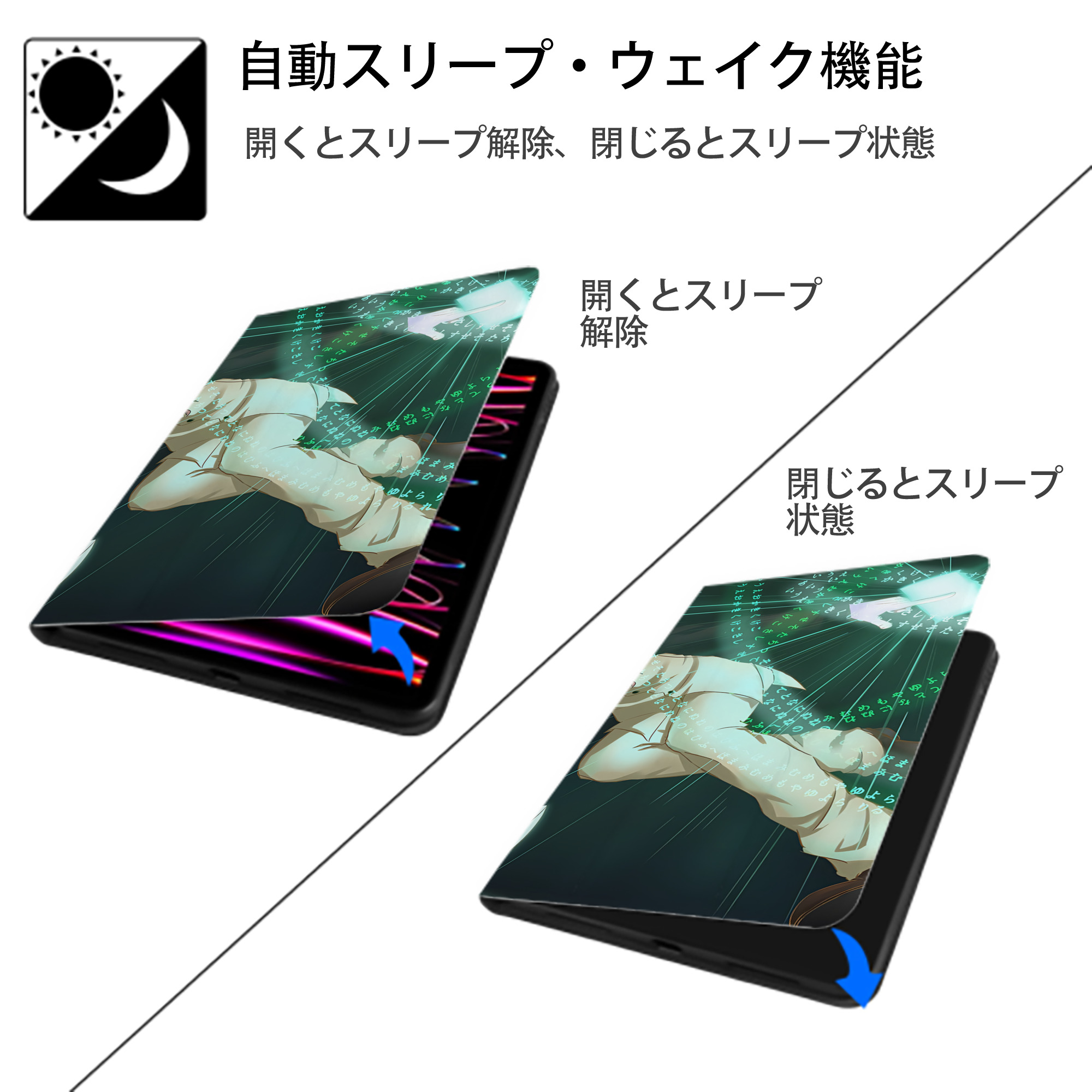 文豪ストレイドッグス Bungo Stray Dogs IPad ケース ブック型 PUレザー TPU 耐衝撃 軽量 薄型 ペン収納なし 全面保護 IPad 各モデル対応