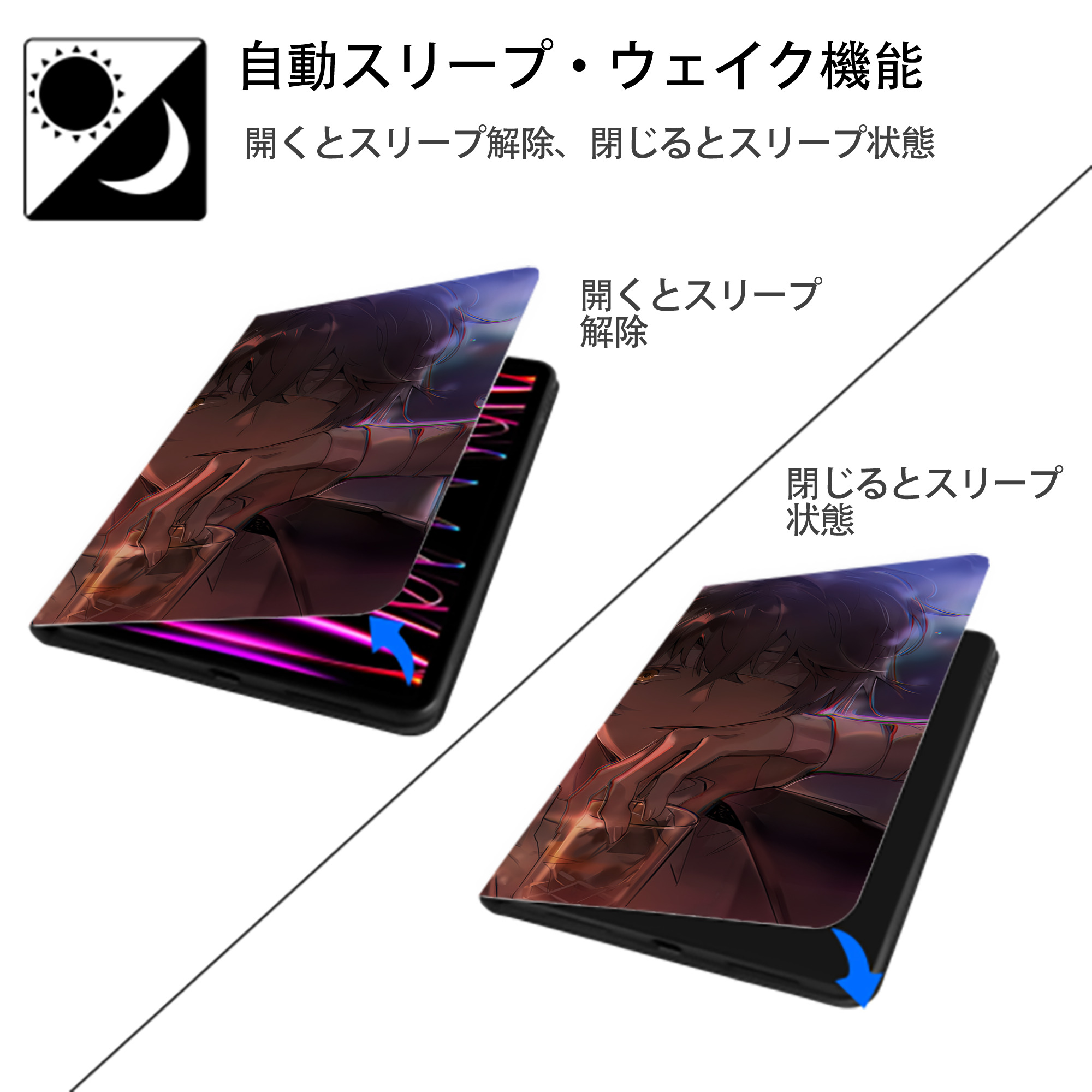 文豪ストレイドッグス Bungo Stray Dogs IPad ケース ブック型 PUレザー TPU 耐衝撃 軽量 薄型 ペン収納なし 全面保護 IPad 各モデル対応