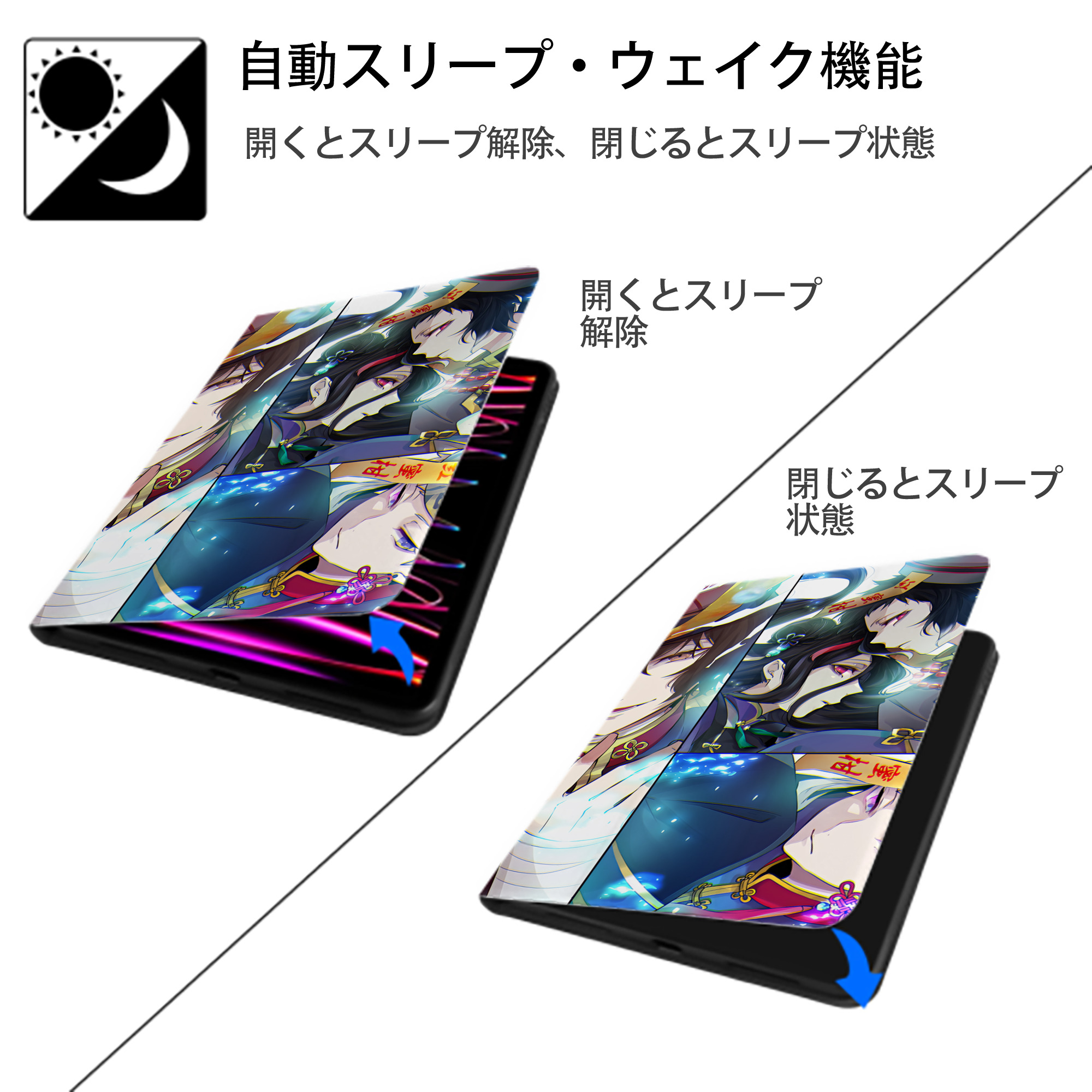 文豪ストレイドッグス Bungo Stray Dogs IPad ケース ブック型 PUレザー TPU 耐衝撃 軽量 薄型 ペン収納なし 全面保護 IPad 各モデル対応