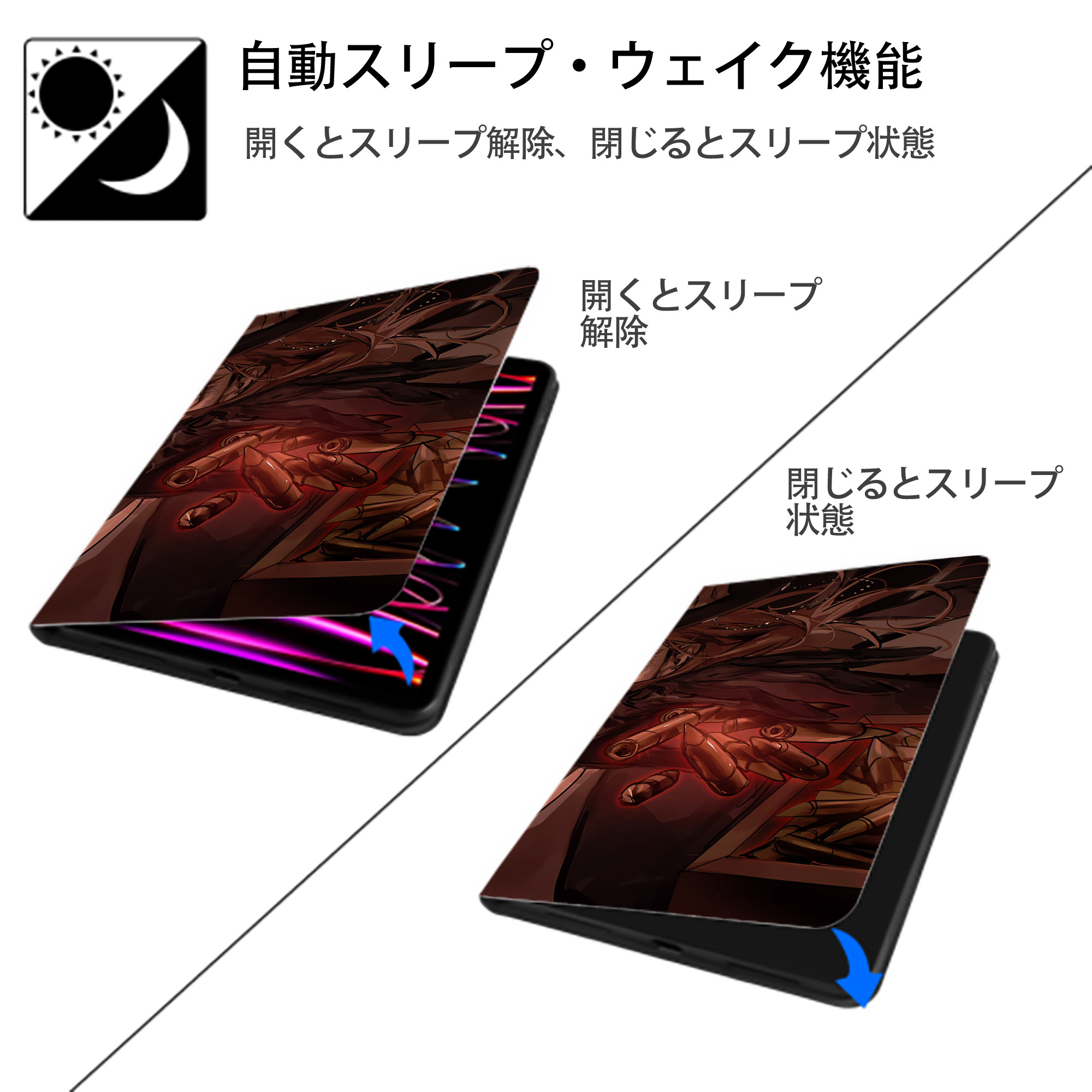 文豪ストレイドッグス Bungo Stray Dogs IPad ケース ブック型 PUレザー TPU 耐衝撃 軽量 薄型 ペン収納なし 全面保護 IPad 各モデル対応
