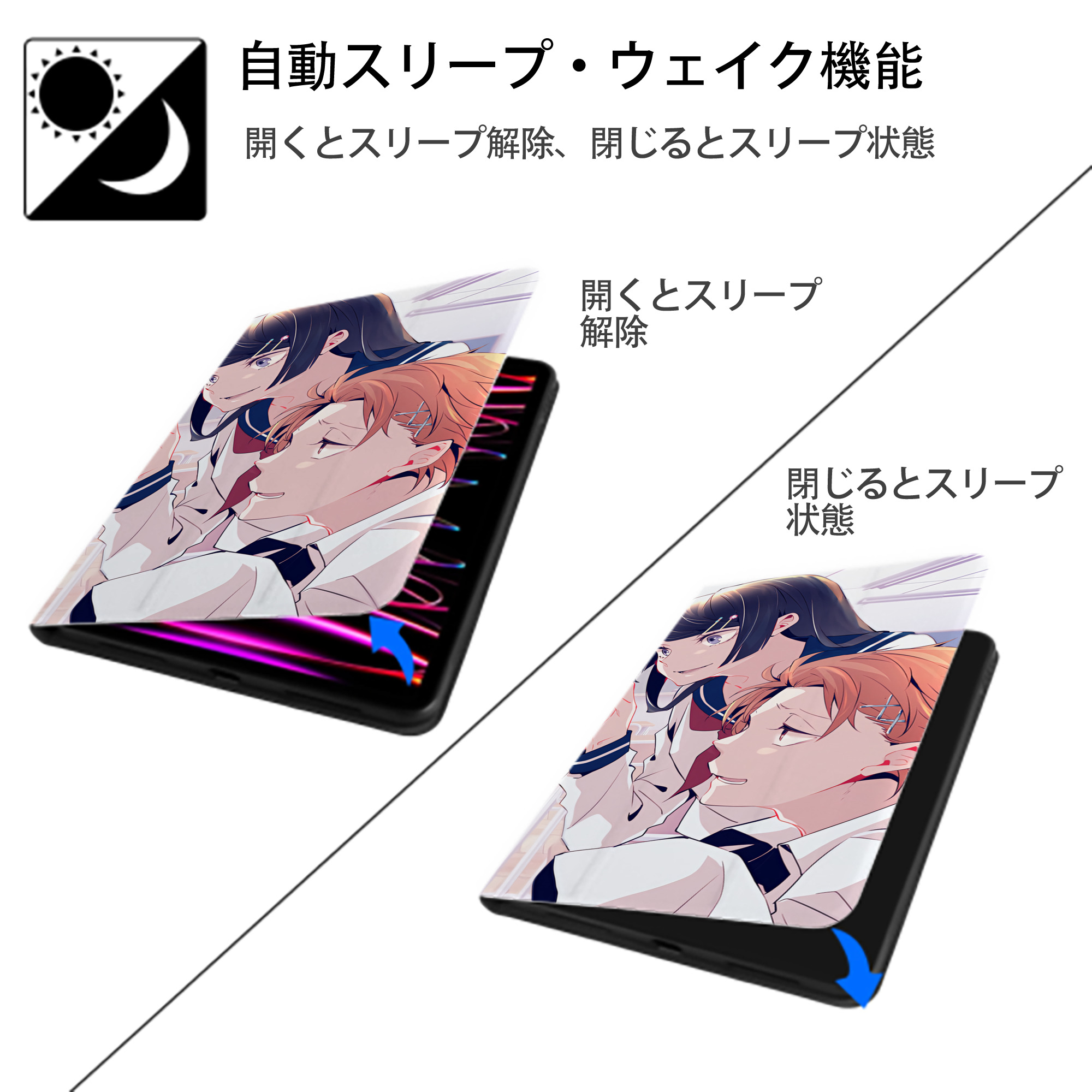 文豪ストレイドッグス Bungo Stray Dogs IPad ケース ブック型 PUレザー TPU 耐衝撃 軽量 薄型 ペン収納なし 全面保護 IPad 各モデル対応