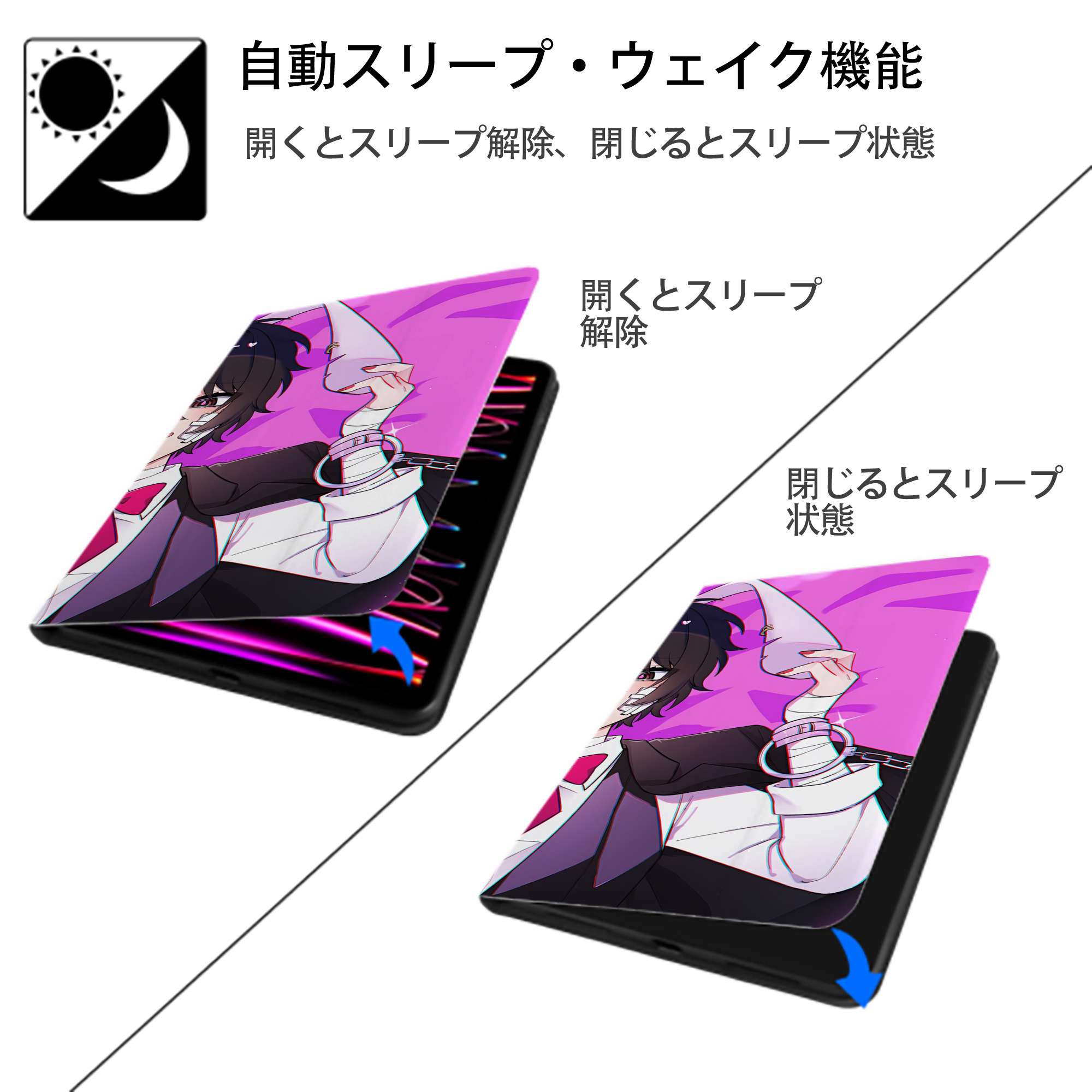 文豪ストレイドッグス Bungo Stray Dogs IPad ケース ブック型 PUレザー TPU 耐衝撃 軽量 薄型 ペン収納なし 全面保護 IPad 各モデル対応
