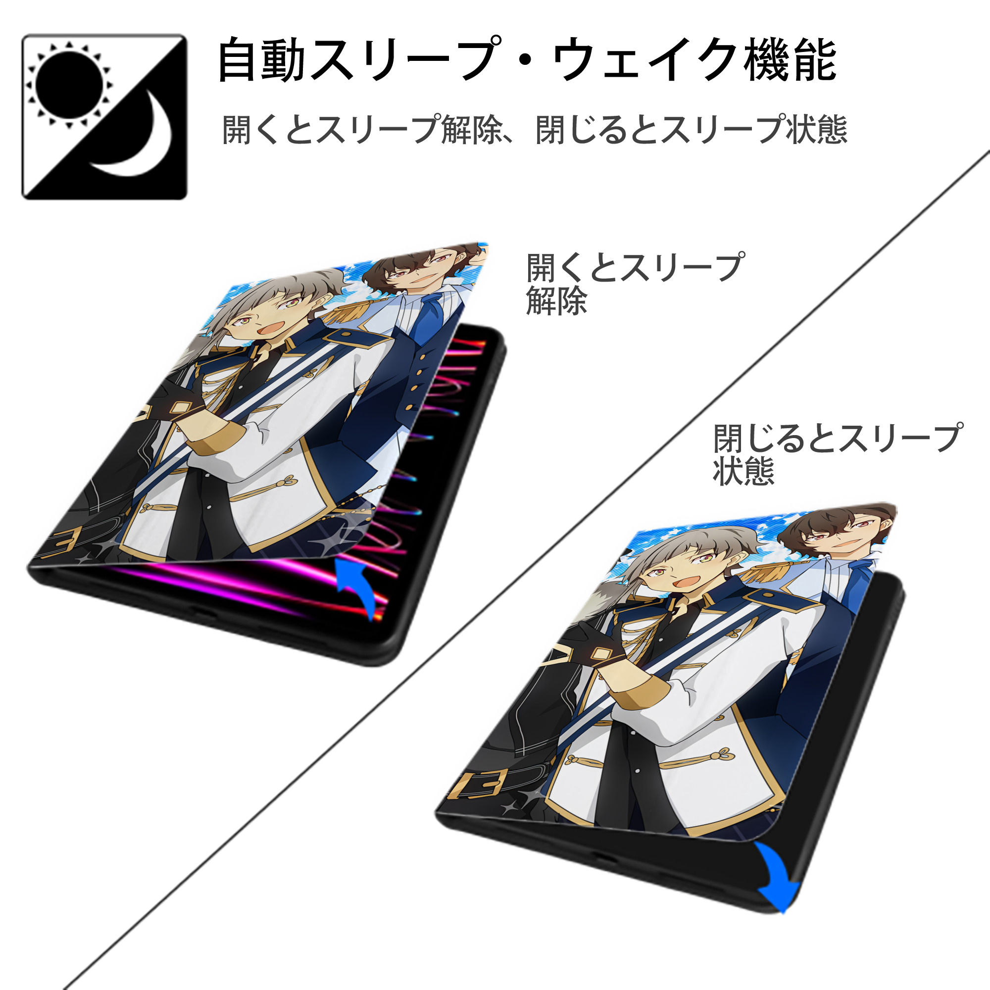 文豪ストレイドッグス Bungo Stray Dogs IPad ケース ブック型 PUレザー TPU 耐衝撃 軽量 薄型 ペン収納なし 全面保護 IPad 各モデル対応