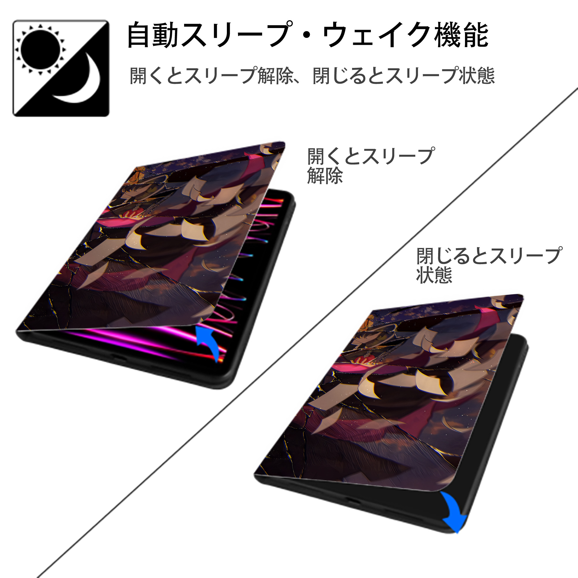 文豪ストレイドッグス Bungo Stray Dogs IPad ケース ブック型 PUレザー TPU 耐衝撃 軽量 薄型 ペン収納なし 全面保護 IPad 各モデル対応