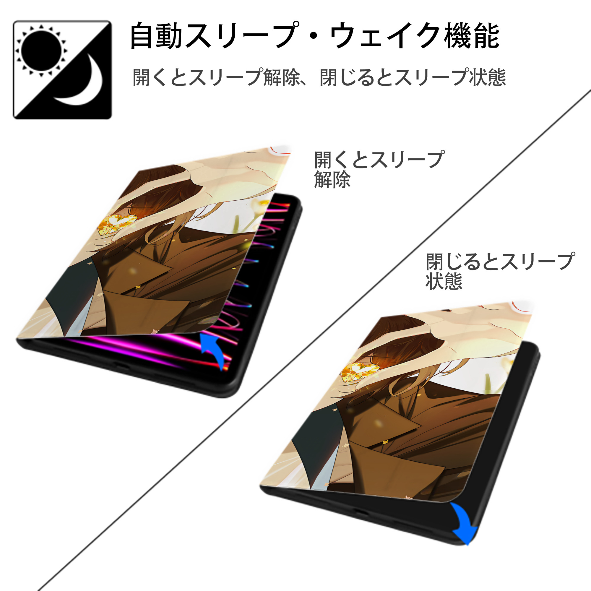 文豪ストレイドッグス Bungo Stray Dogs IPad ケース ブック型 PUレザー TPU 耐衝撃 軽量 薄型 ペン収納なし 全面保護 IPad 各モデル対応
