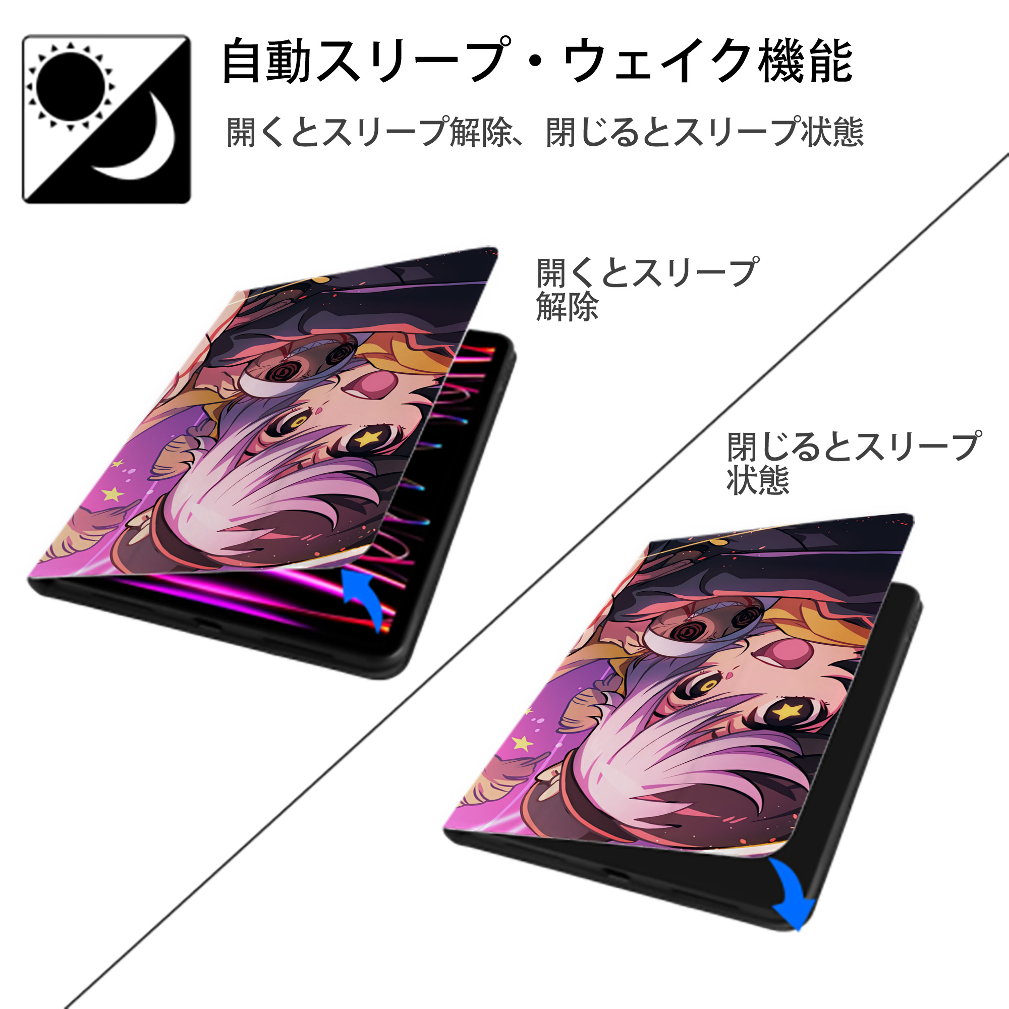 文豪ストレイドッグス Bungo Stray Dogs IPad ケース ブック型 PUレザー TPU 耐衝撃 軽量 薄型 ペン収納なし 全面保護 IPad 各モデル対応