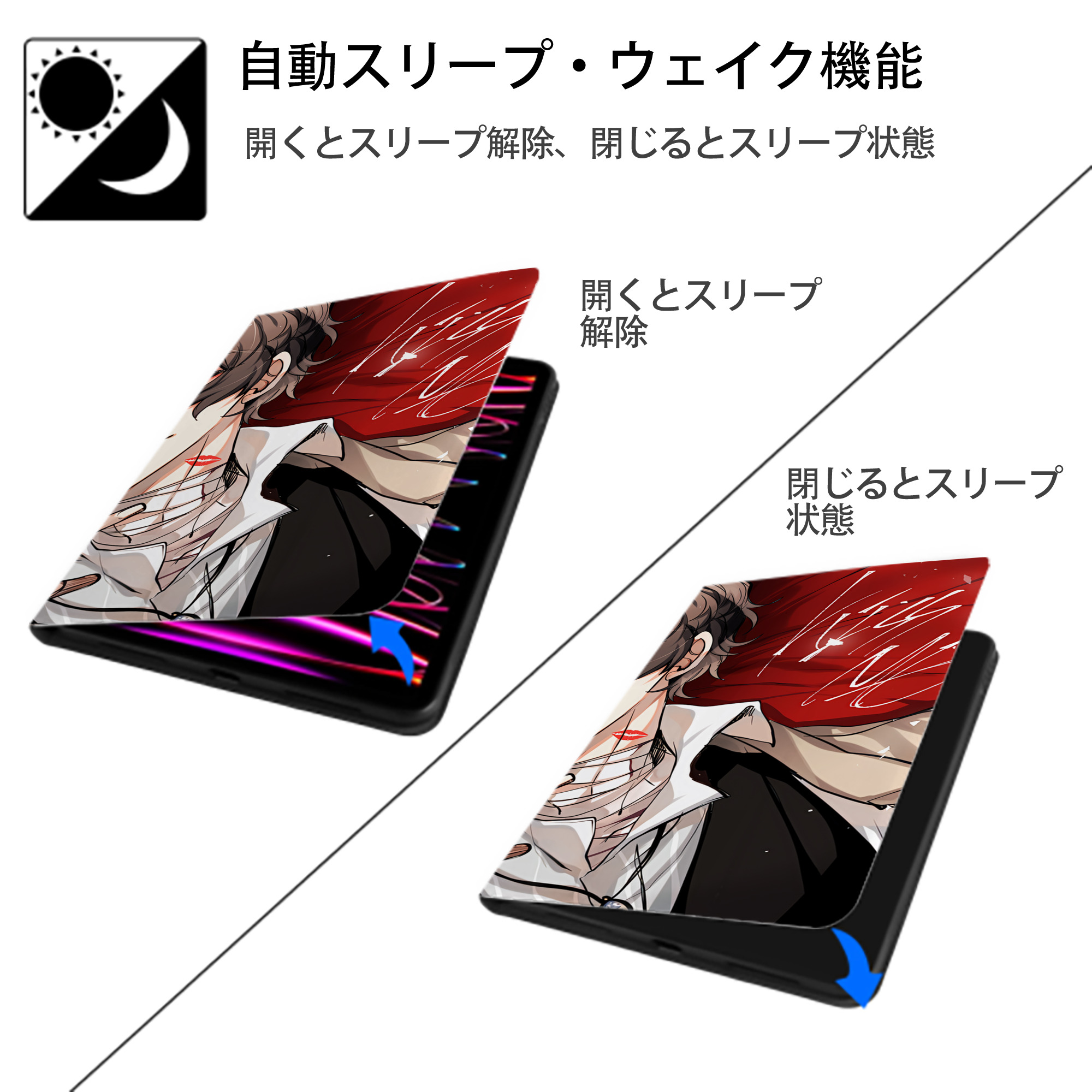 文豪ストレイドッグス Bungo Stray Dogs IPad ケース ブック型 PUレザー TPU 耐衝撃 軽量 薄型 ペン収納なし 全面保護 IPad 各モデル対応