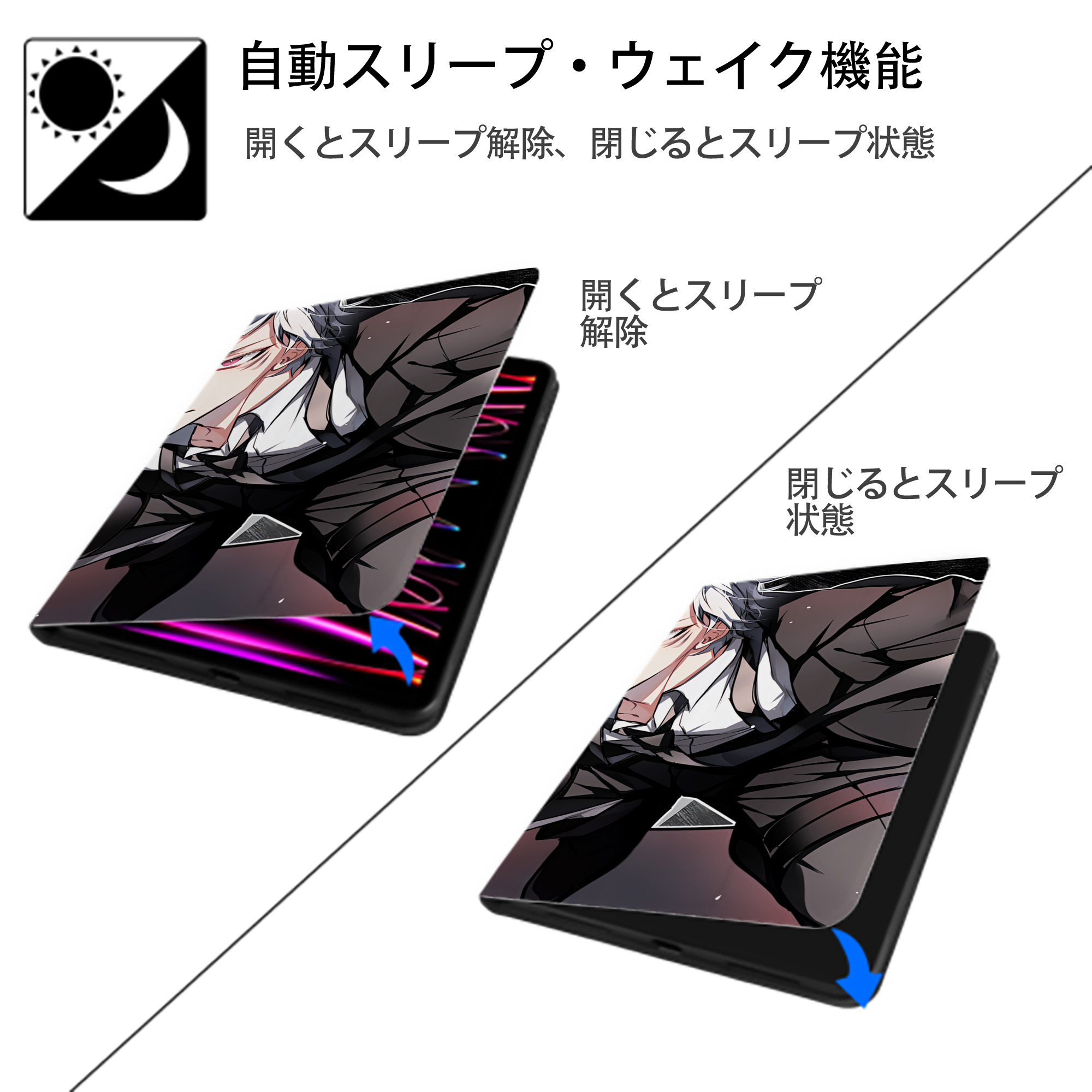 文豪ストレイドッグス Bungo Stray Dogs IPad ケース ブック型 PUレザー TPU 耐衝撃 軽量 薄型 ペン収納なし 全面保護 IPad 各モデル対応