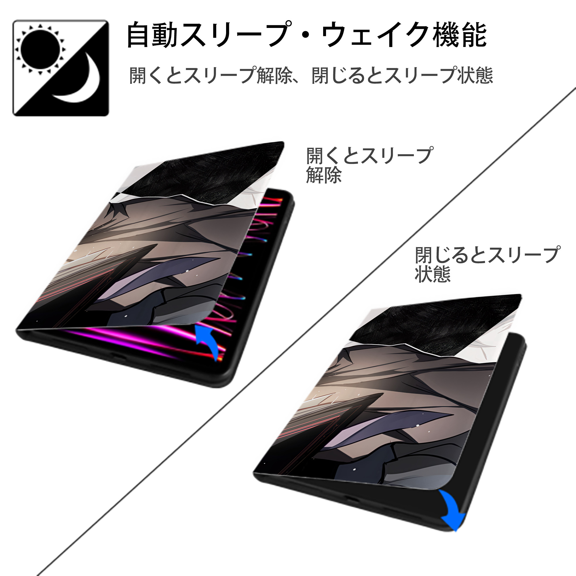 文豪ストレイドッグス Bungo Stray Dogs IPad ケース ブック型 PUレザー TPU 耐衝撃 軽量 薄型 ペン収納なし 全面保護 IPad 各モデル対応