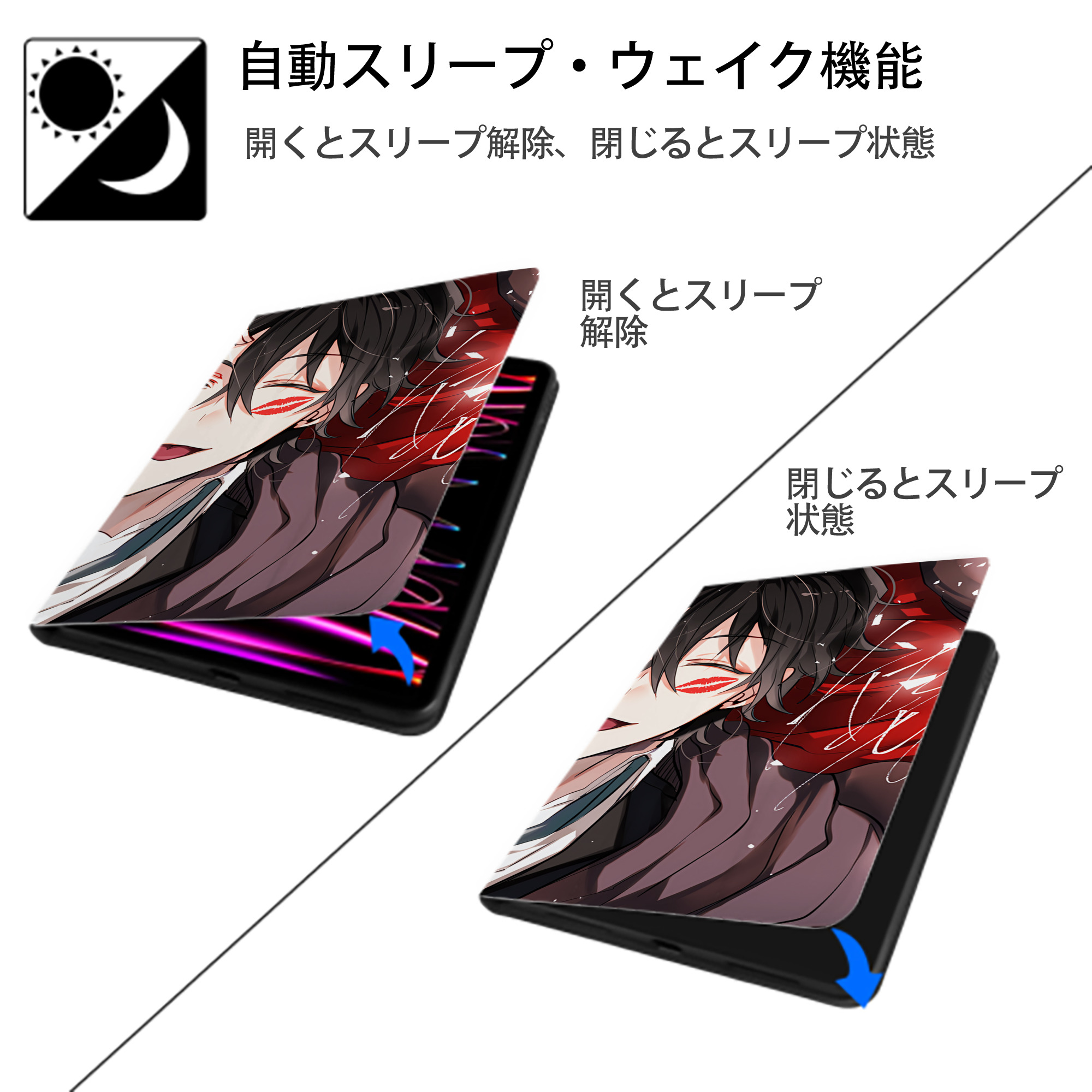 文豪ストレイドッグス Bungo Stray Dogs IPad ケース ブック型 PUレザー TPU 耐衝撃 軽量 薄型 ペン収納なし 全面保護 IPad 各モデル対応