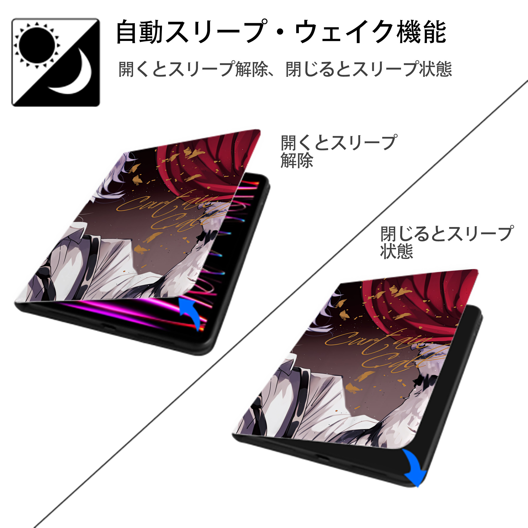 文豪ストレイドッグス Bungo Stray Dogs IPad ケース ブック型 PUレザー TPU 耐衝撃 軽量 薄型 ペン収納なし 全面保護 IPad 各モデル対応