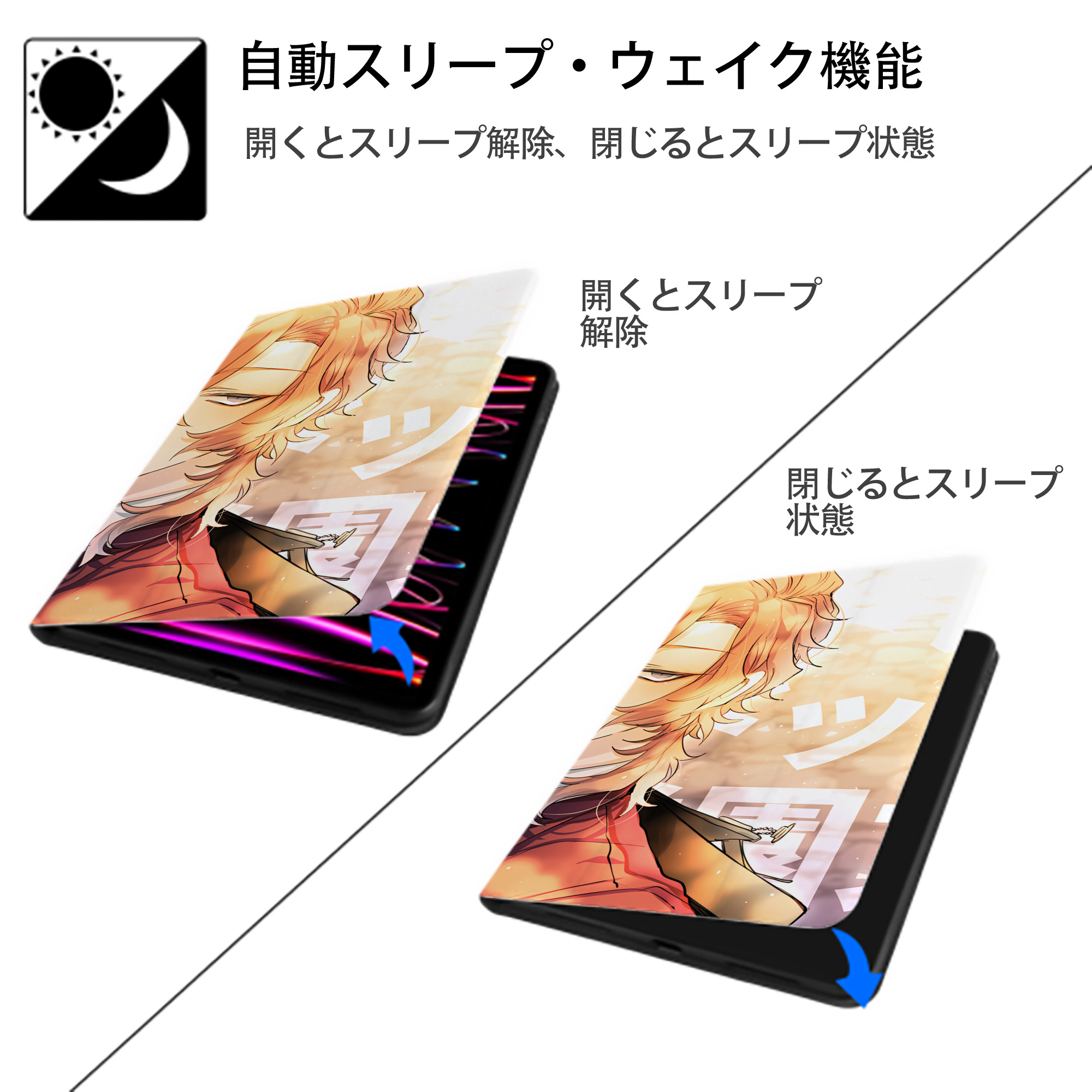 文豪ストレイドッグス Bungo Stray Dogs IPad ケース ブック型 PUレザー TPU 耐衝撃 軽量 薄型 ペン収納なし 全面保護 IPad 各モデル対応