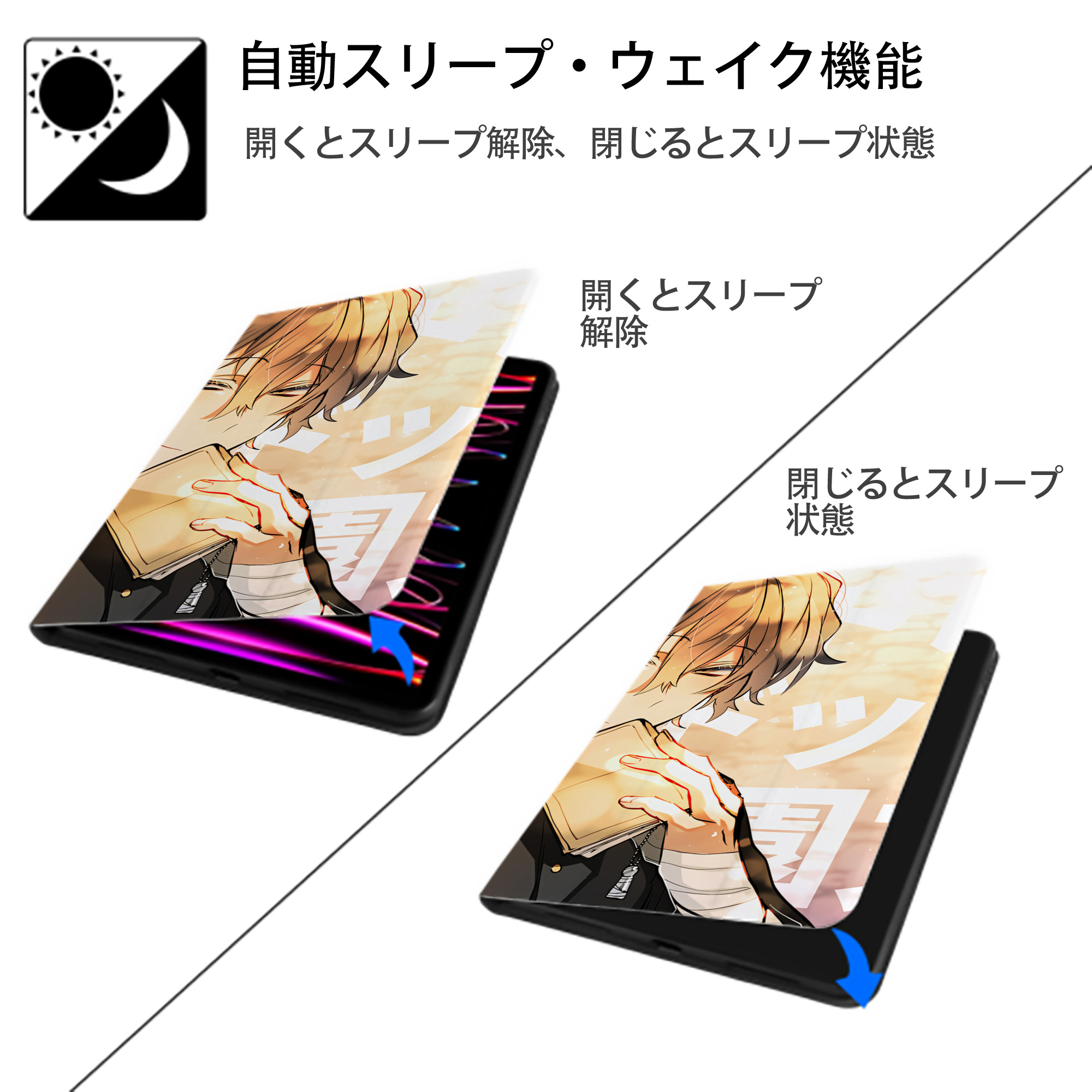 文豪ストレイドッグス Bungo Stray Dogs IPad ケース ブック型 PUレザー TPU 耐衝撃 軽量 薄型 ペン収納なし 全面保護 IPad 各モデル対応