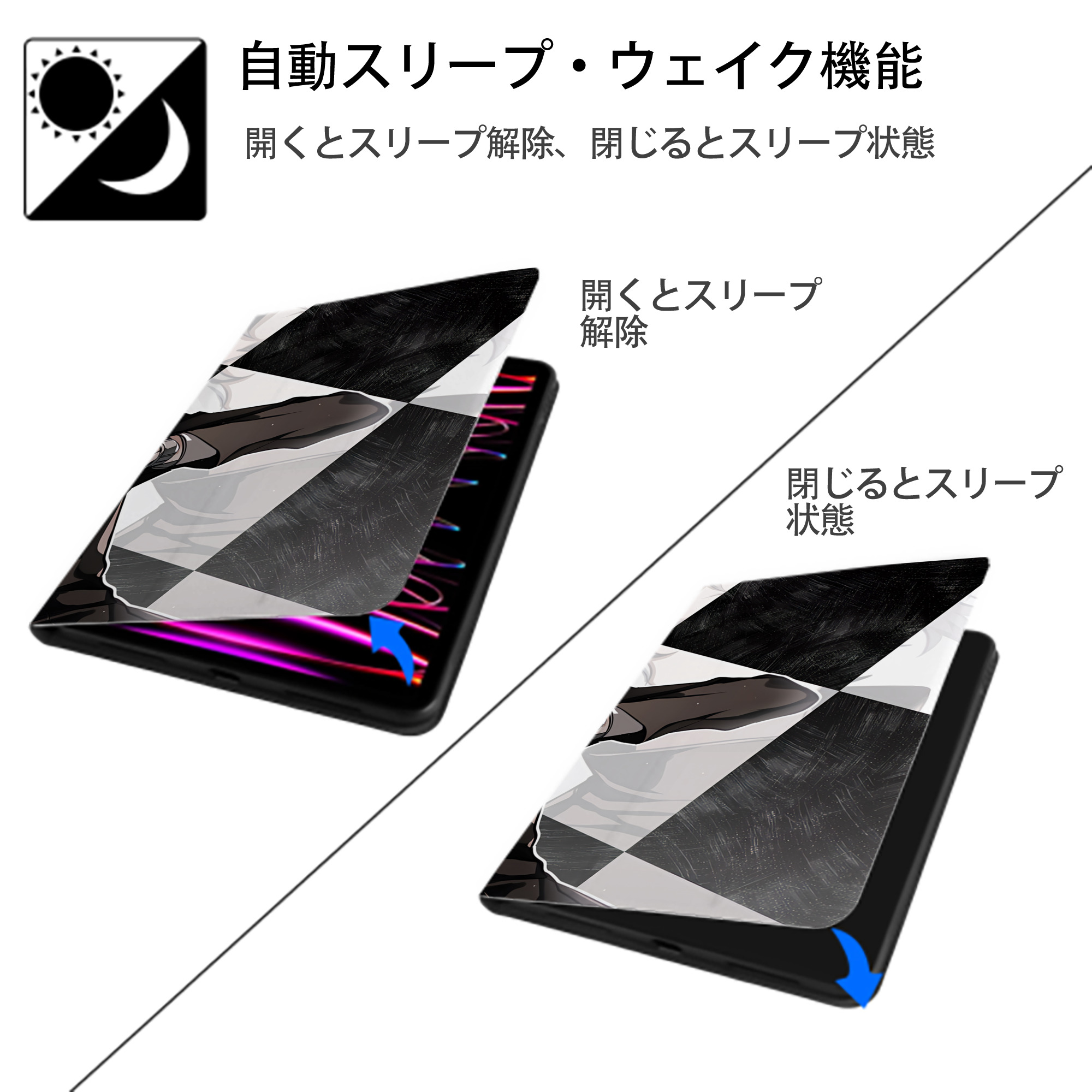 文豪ストレイドッグス Bungo Stray Dogs IPad ケース ブック型 PUレザー TPU 耐衝撃 軽量 薄型 ペン収納なし 全面保護 IPad 各モデル対応