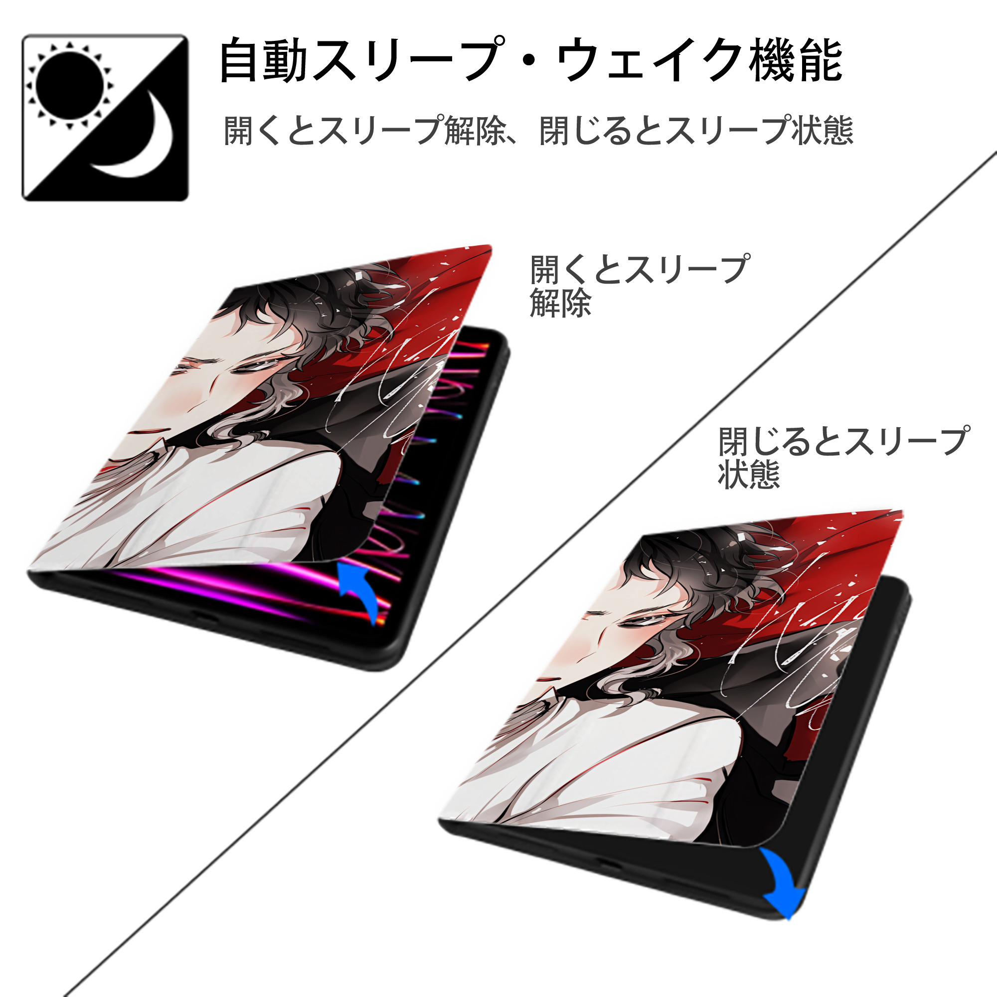 文豪ストレイドッグス Bungo Stray Dogs IPad ケース ブック型 PUレザー TPU 耐衝撃 軽量 薄型 ペン収納なし 全面保護 IPad 各モデル対応