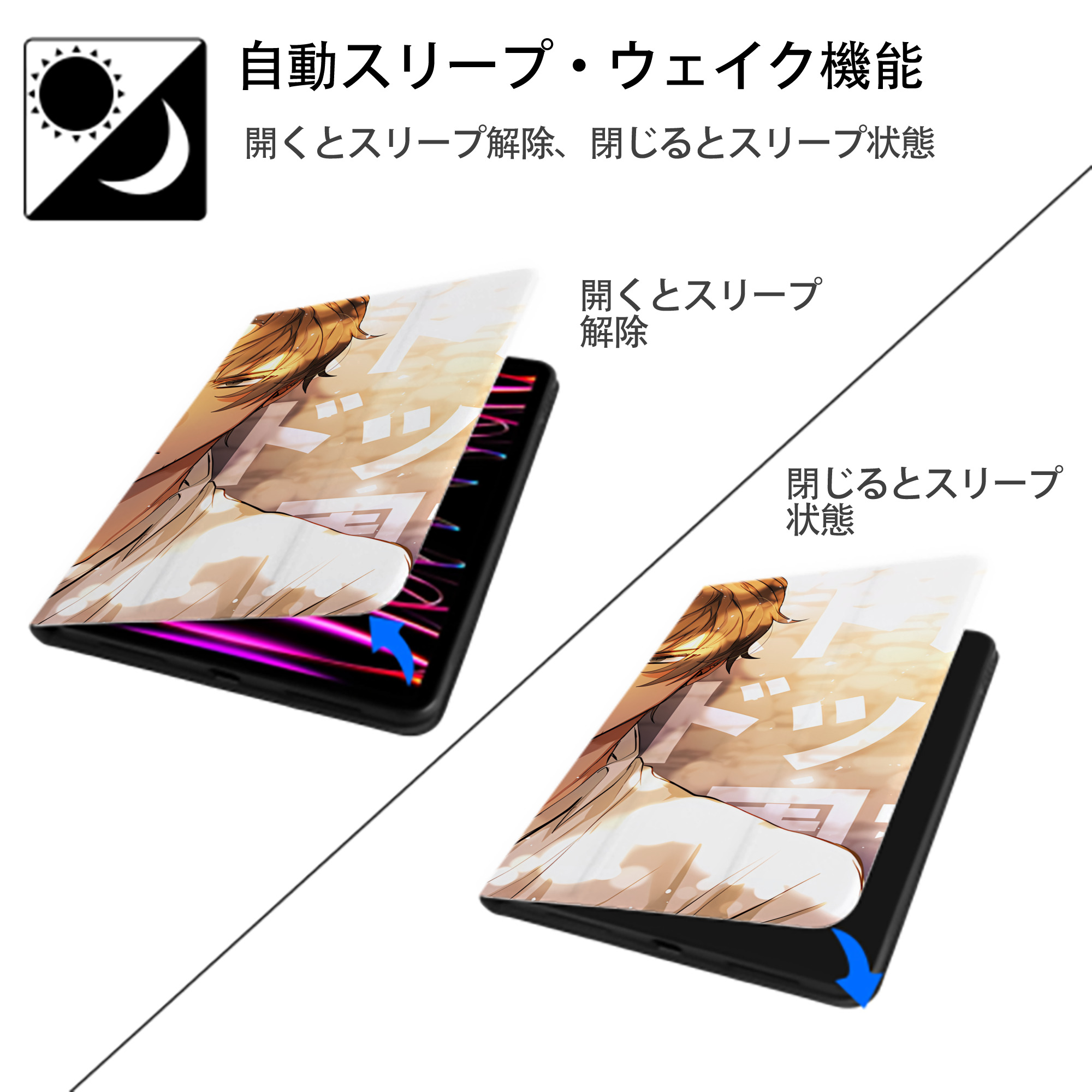 文豪ストレイドッグス Bungo Stray Dogs IPad ケース ブック型 PUレザー TPU 耐衝撃 軽量 薄型 ペン収納なし 全面保護 IPad 各モデル対応