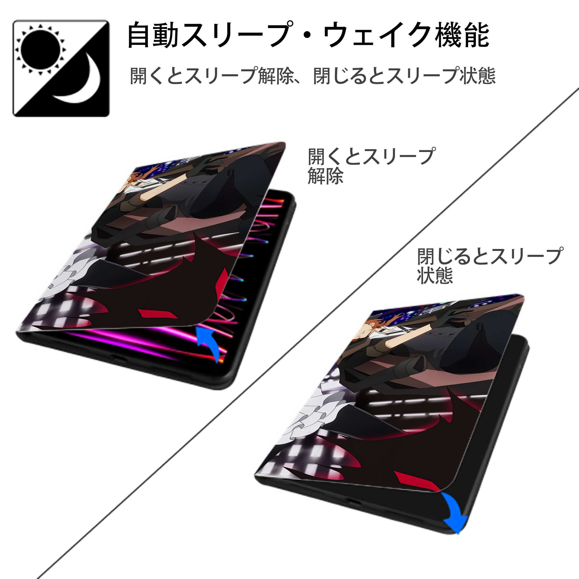 文豪ストレイドッグス Bungo Stray Dogs IPad ケース ブック型 PUレザー TPU 耐衝撃 軽量 薄型 ペン収納なし 全面保護 IPad 各モデル対応